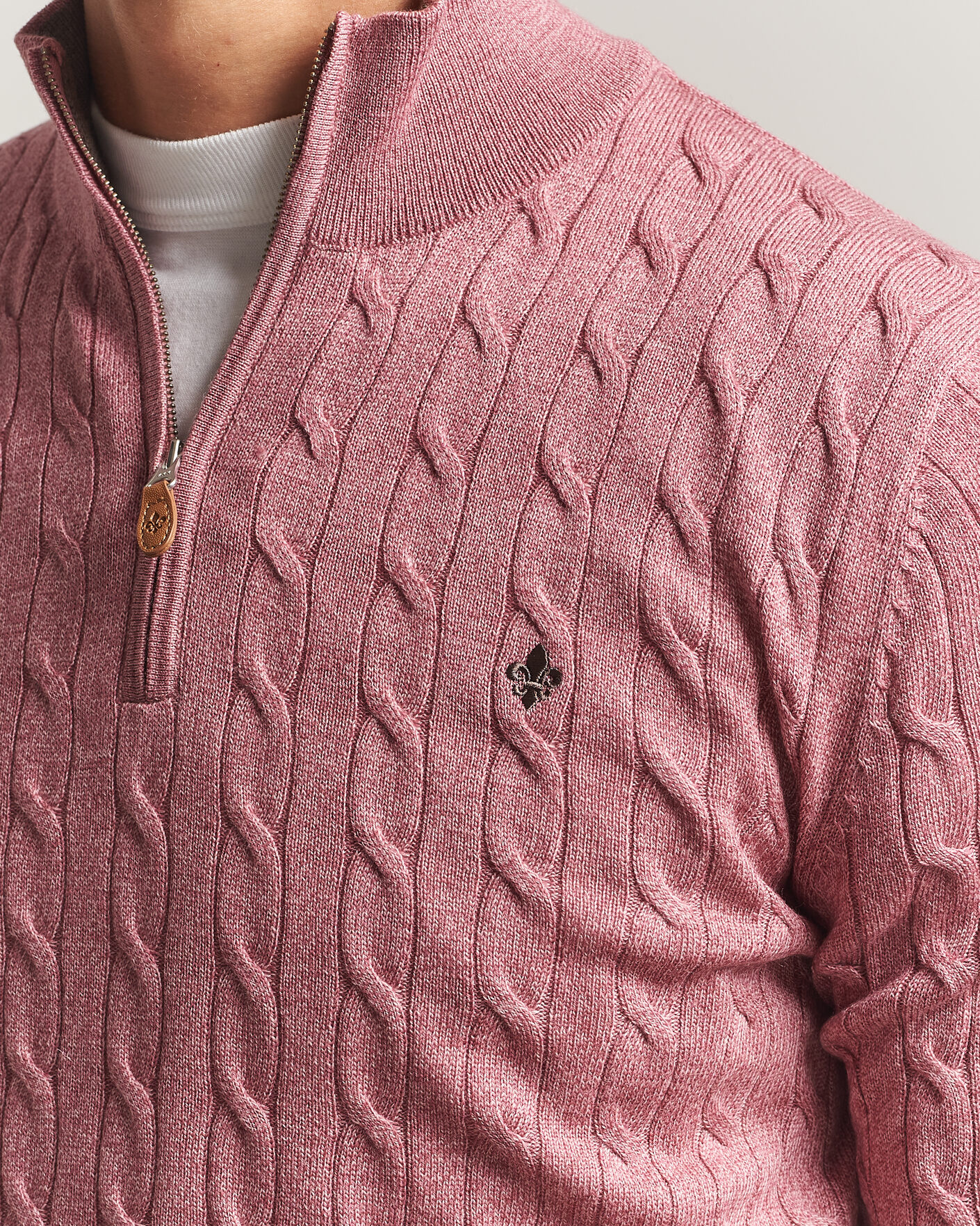 Heren | Truien | Morris | Merino Cable Half Zip Cerise