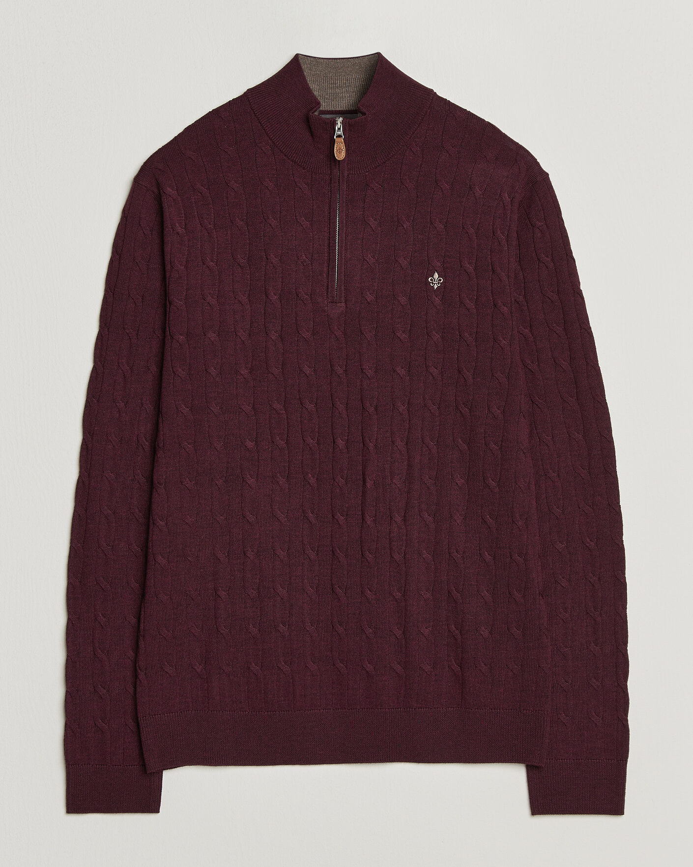 Heren | Truien | Morris | Merino Cable Half Zip Wine Red