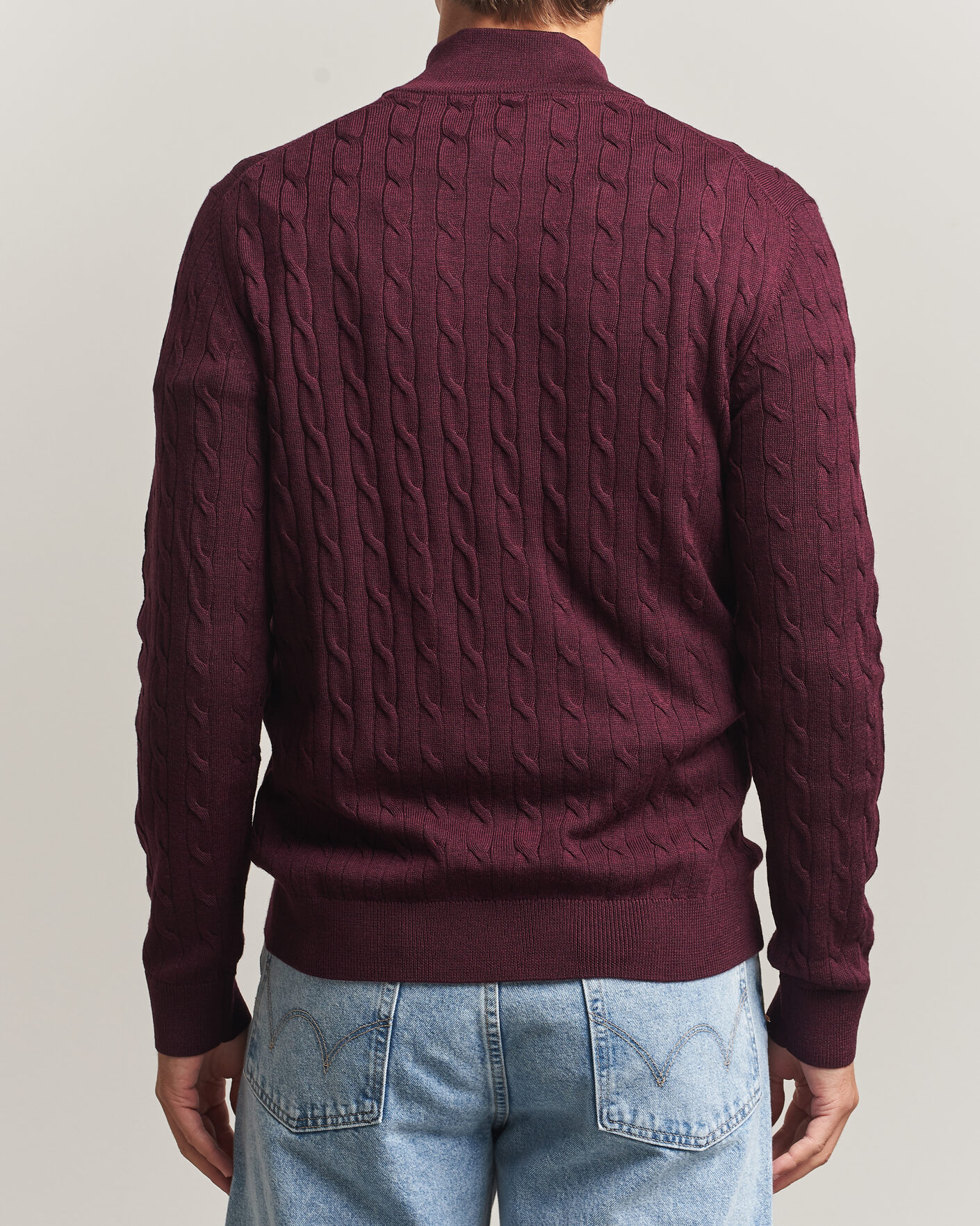 Heren | Truien | Morris | Merino Cable Half Zip Wine Red