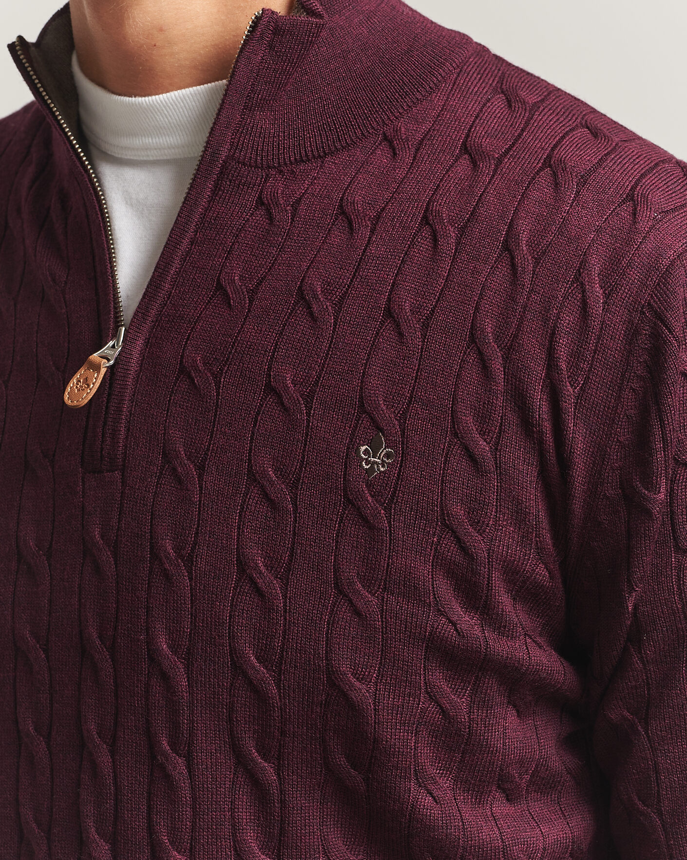 Heren | Truien | Morris | Merino Cable Half Zip Wine Red