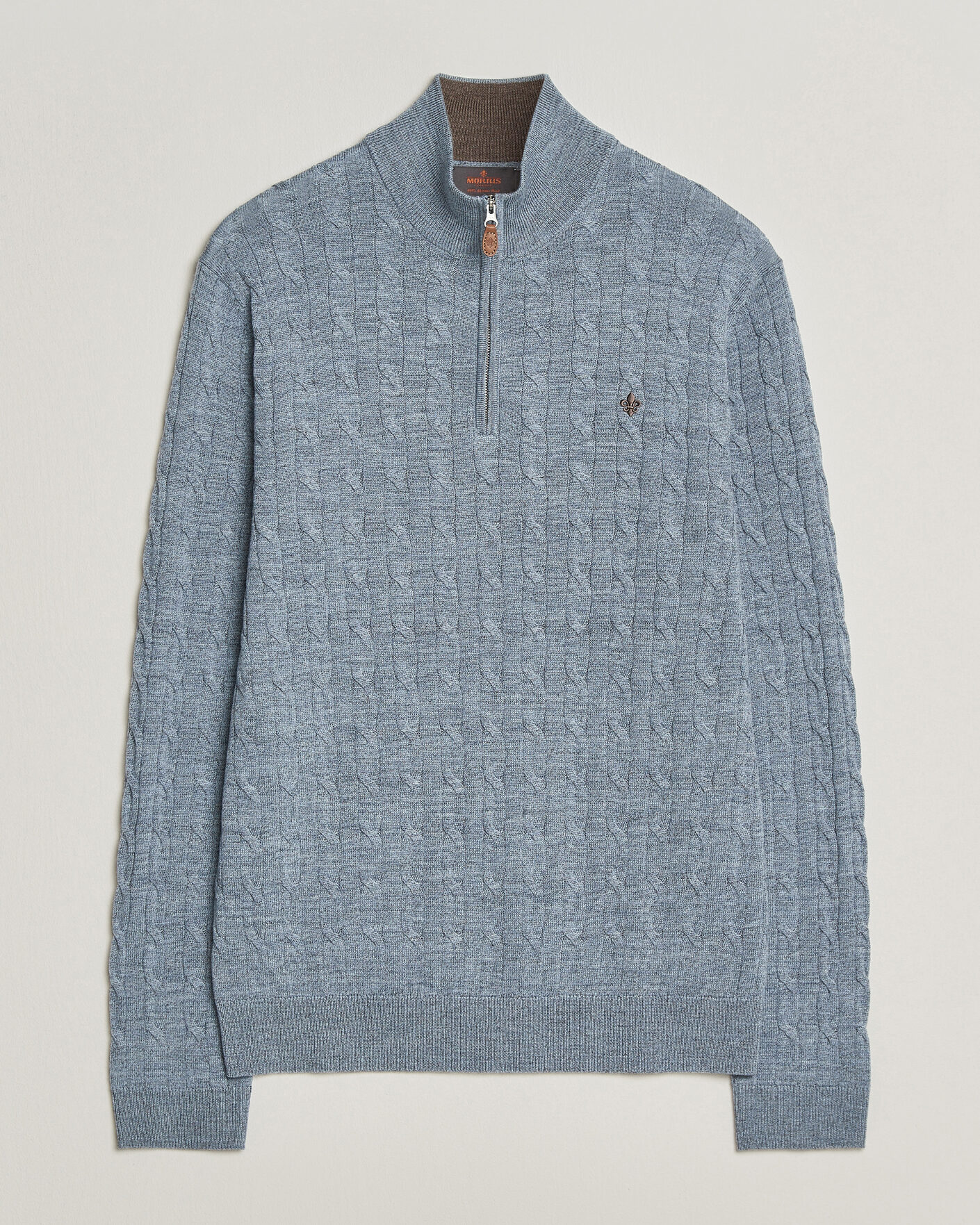 Heren | Truien | Morris | Merino Cable Half Zip Light Blue