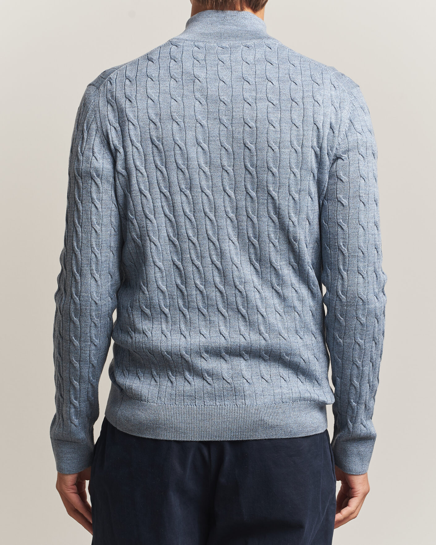 Heren | Truien | Morris | Merino Cable Half Zip Light Blue