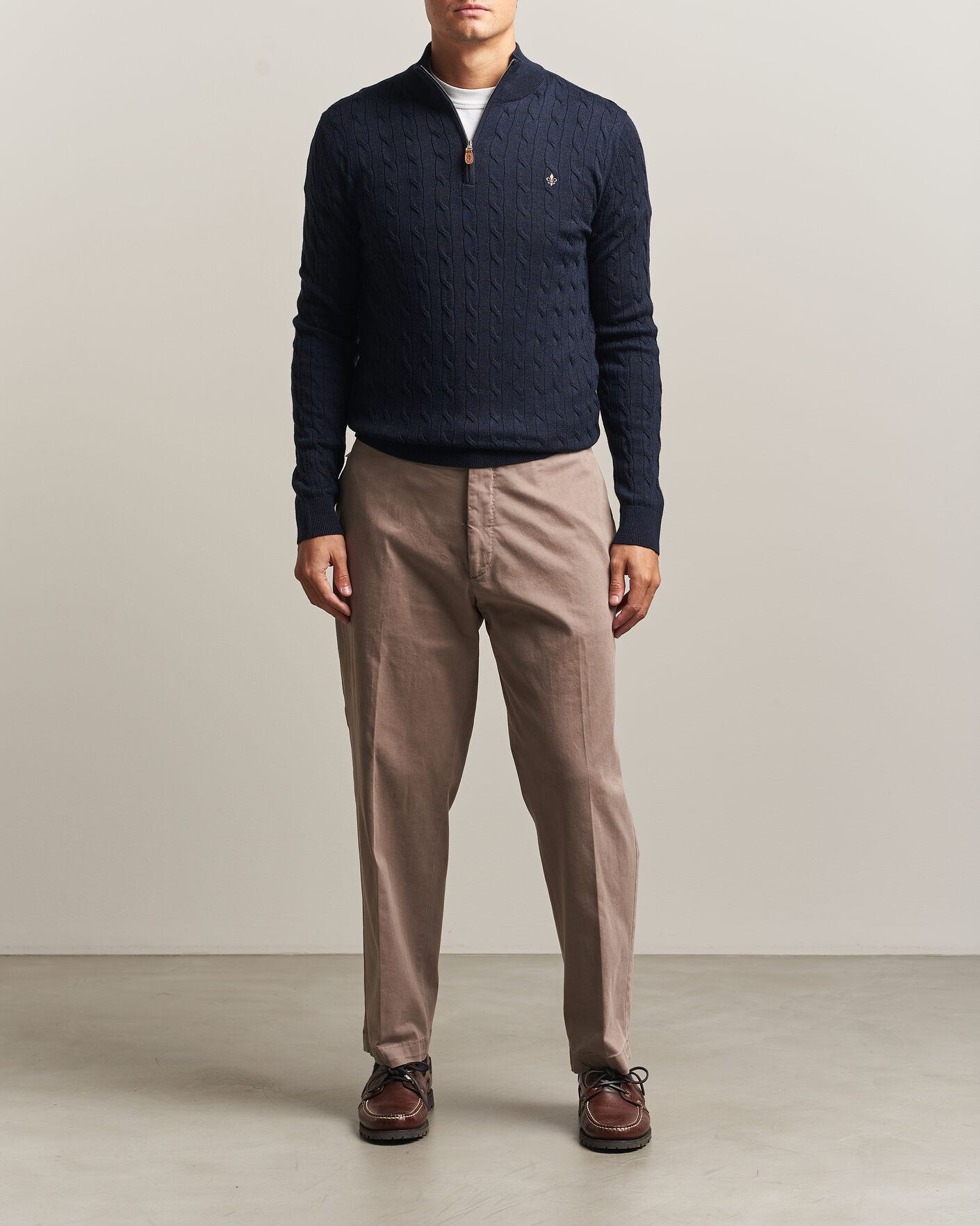 Heren | Truien | Morris | Merino Cable Half Zip Navy