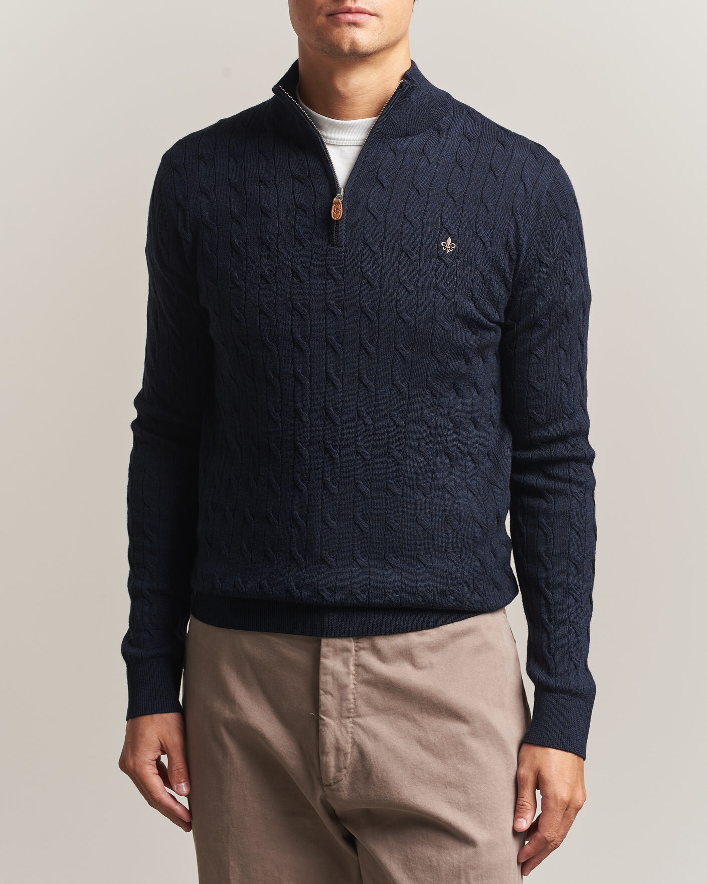 Heren | Truien | Morris | Merino Cable Half Zip Navy