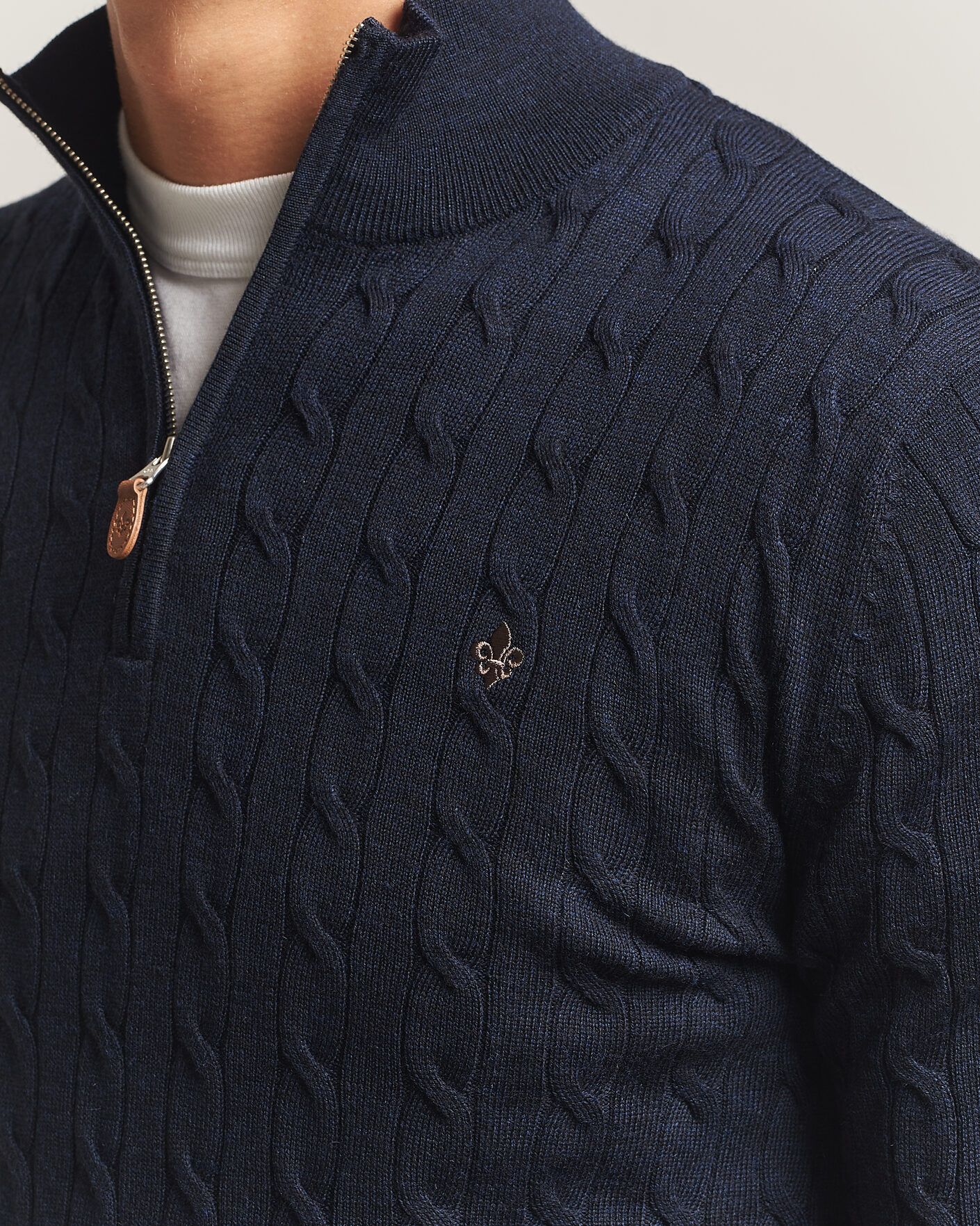 Heren | Truien | Morris | Merino Cable Half Zip Navy