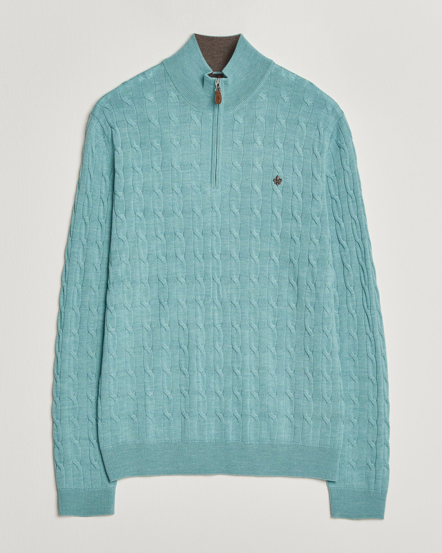 Heren | Truien | Morris | Merino Cable Half Zip Ocean Blue