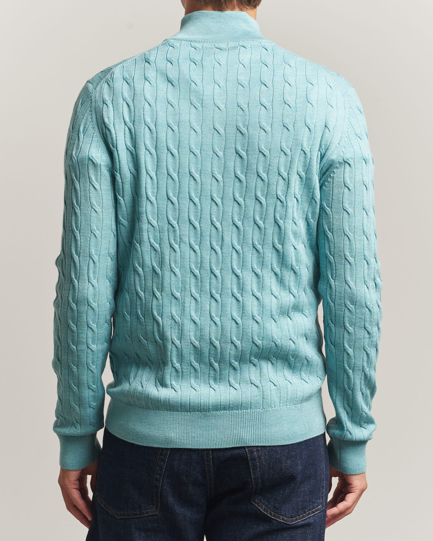 Heren | Truien | Morris | Merino Cable Half Zip Ocean Blue