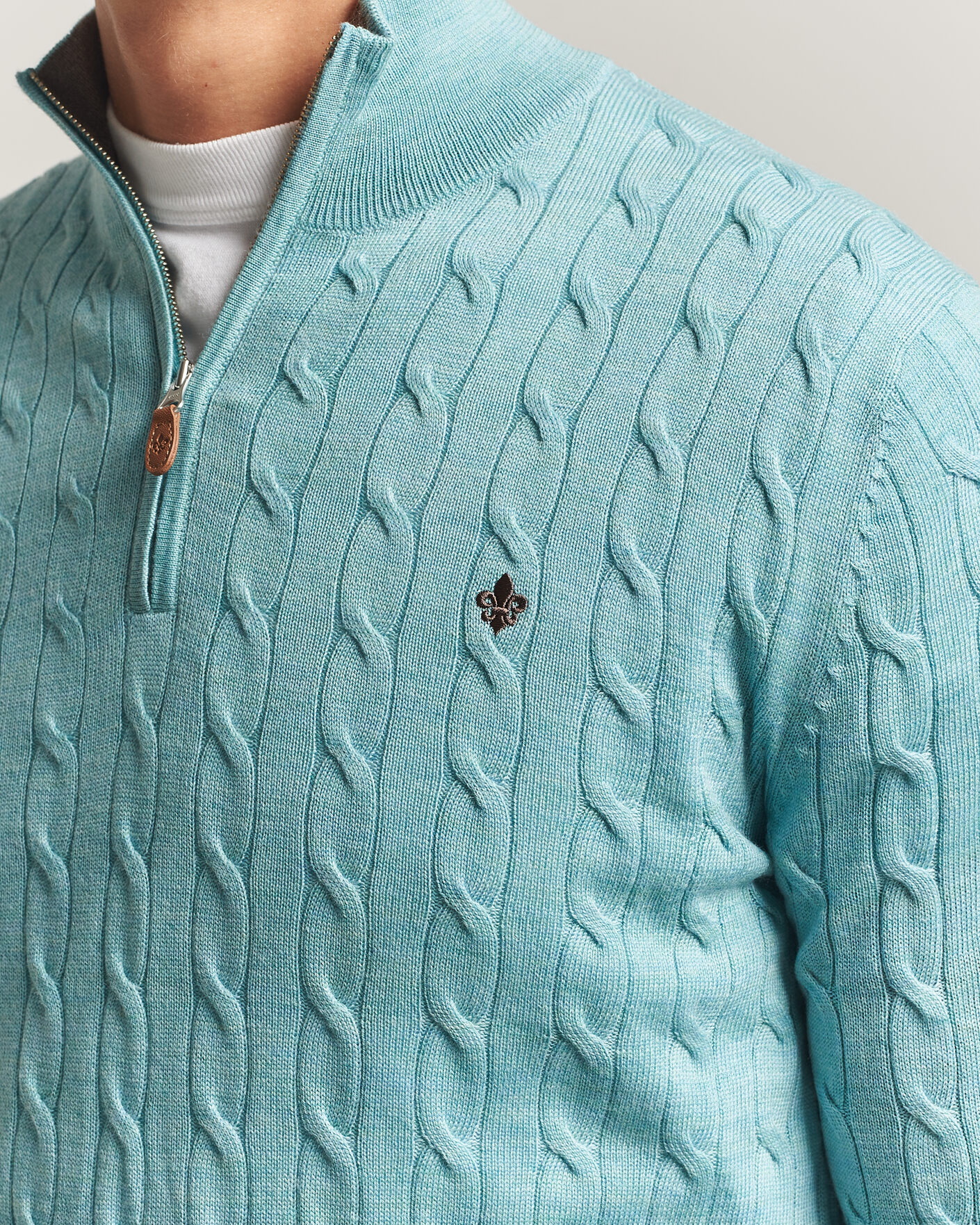 Heren | Truien | Morris | Merino Cable Half Zip Ocean Blue