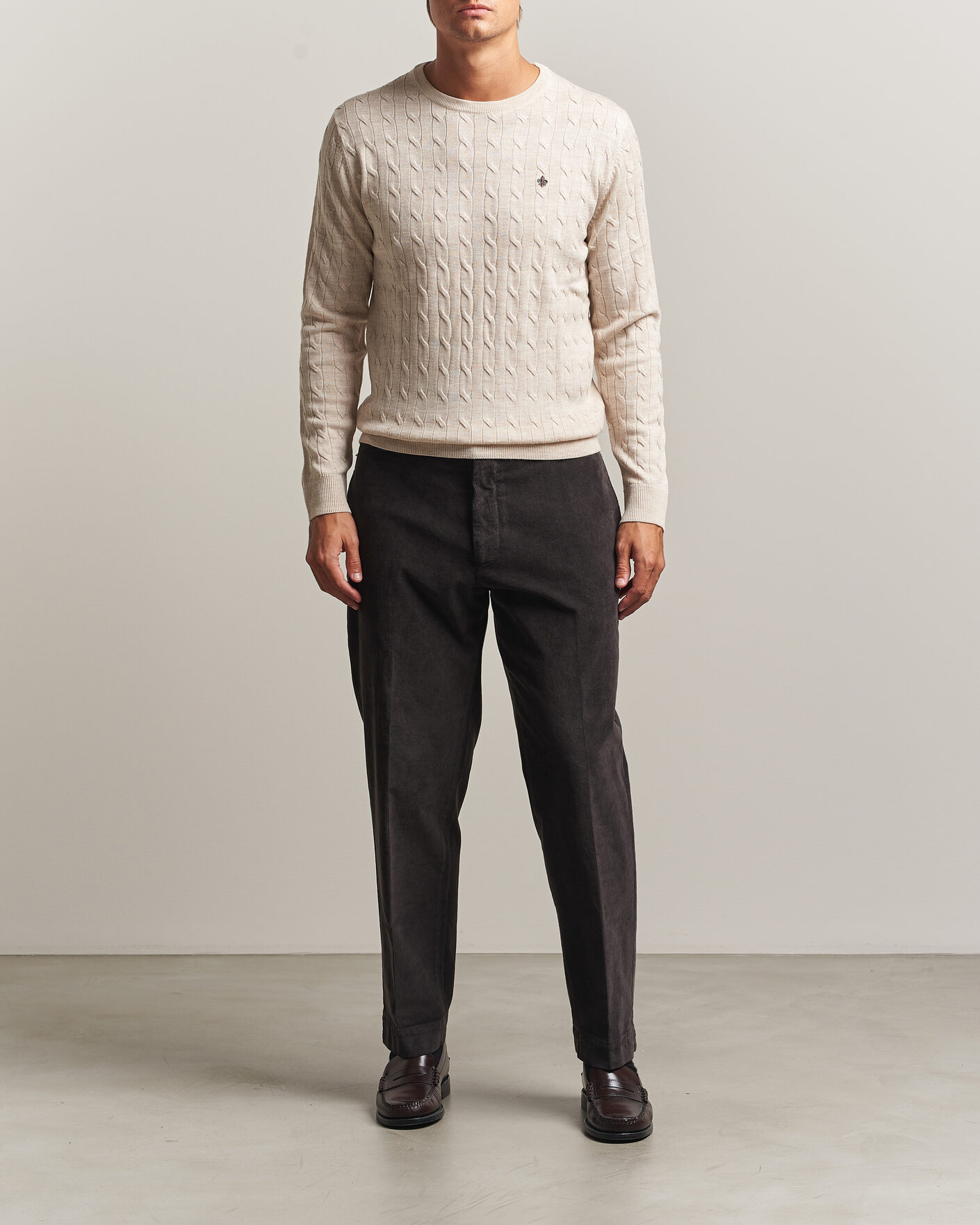 Heren | Truien | Morris | Merino Cable O-Neck Off White