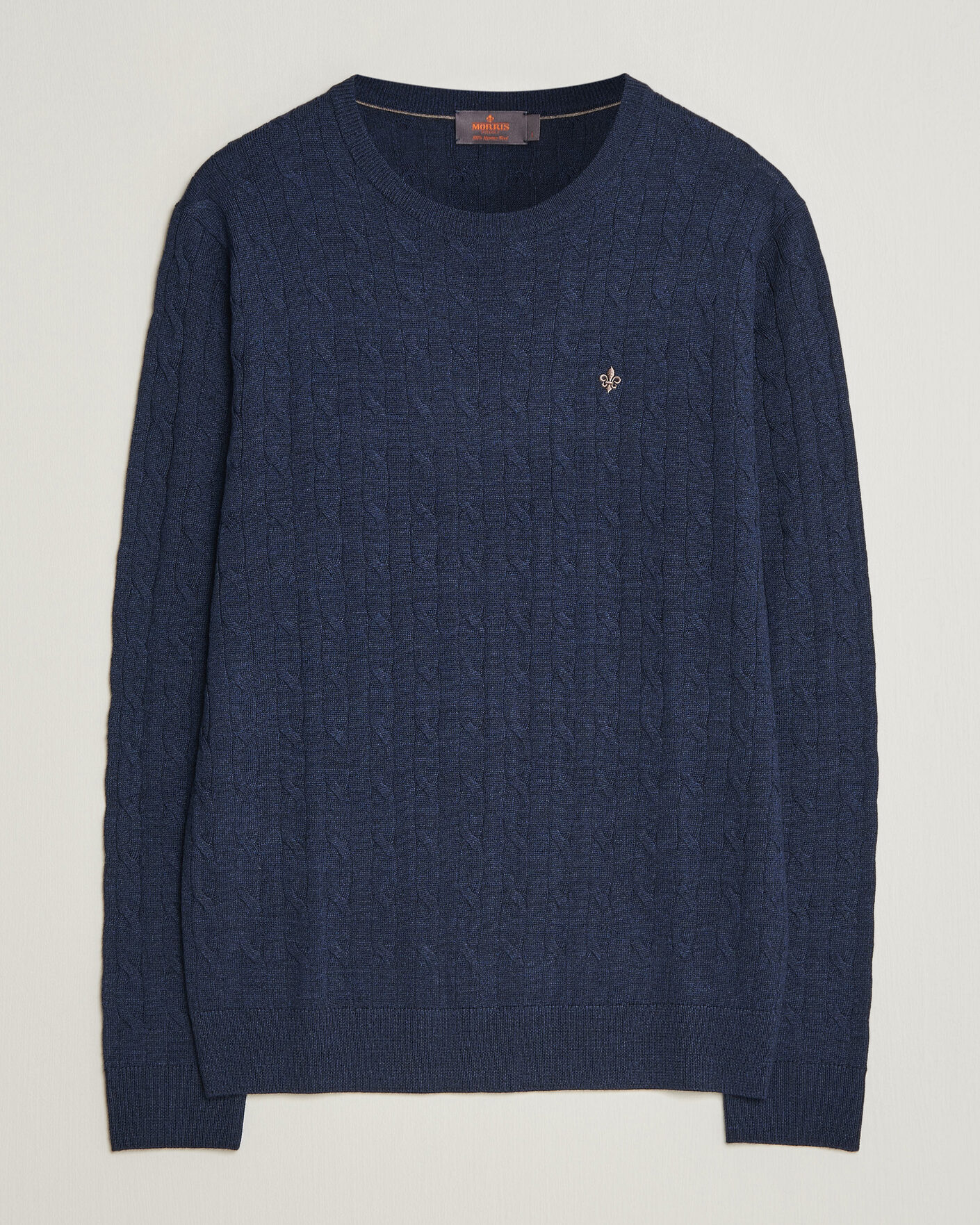 Heren | Truien | Morris | Merino Cable O-Neck Navy