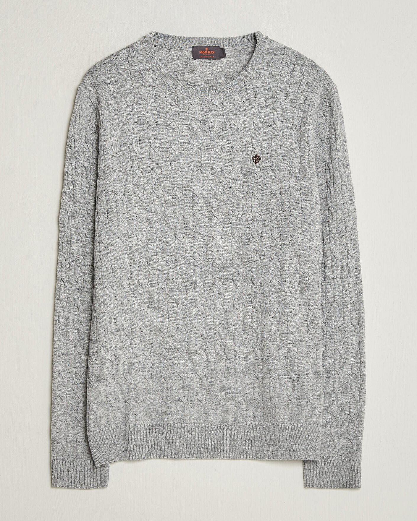 Heren | Truien | Morris | Merino Cable O-Neck Mid Grey