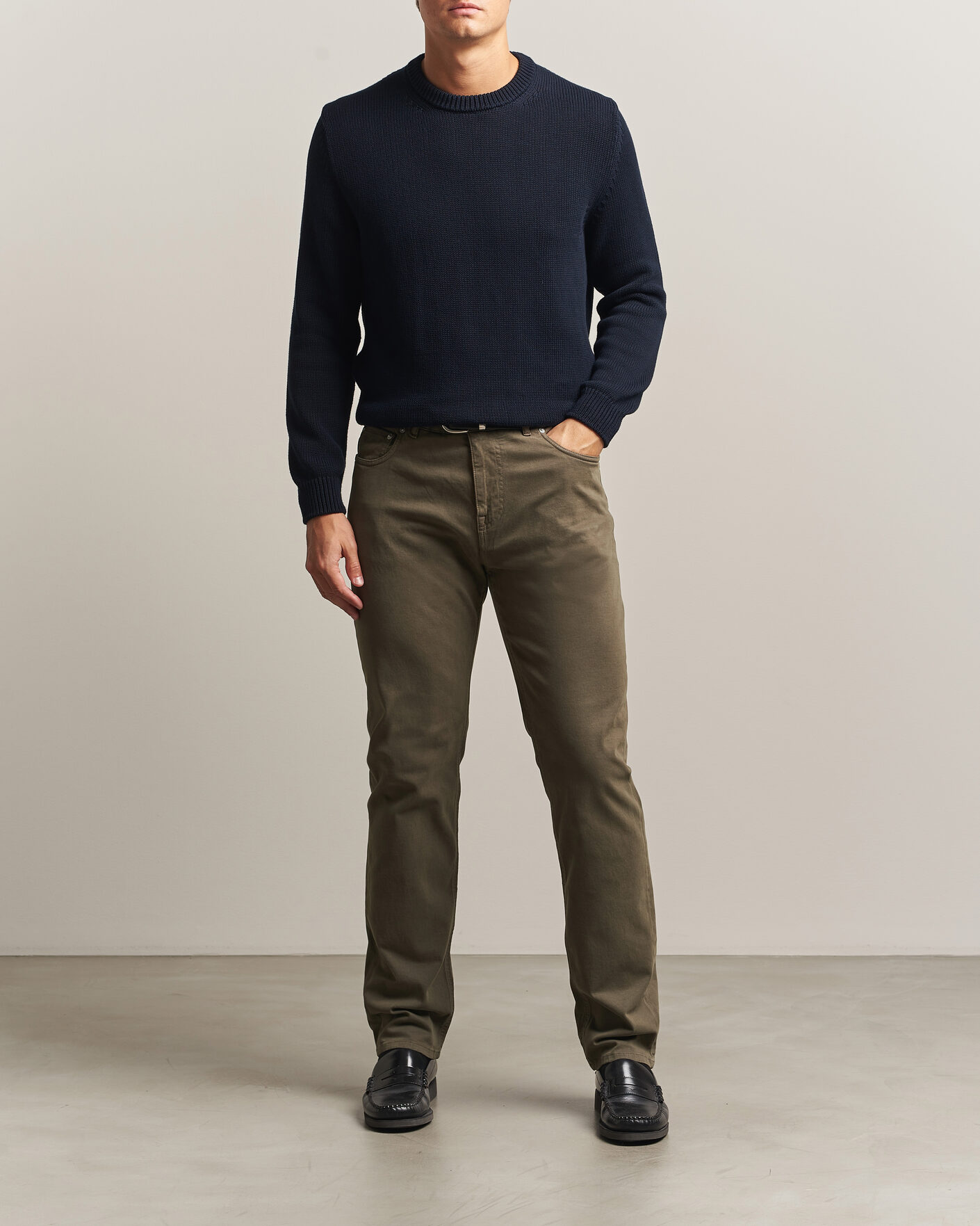 Heren | Broeken | Morris | James Brushed 5-Pocket Pant Olive