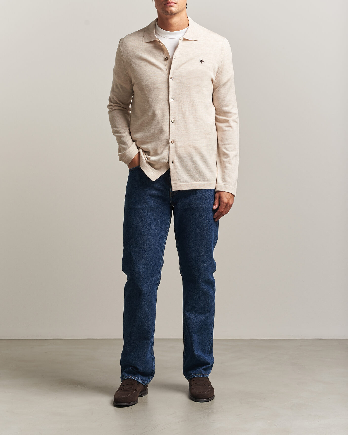 Heren | Overhemden | Morris | Merino Shirt Cardigan Off White
