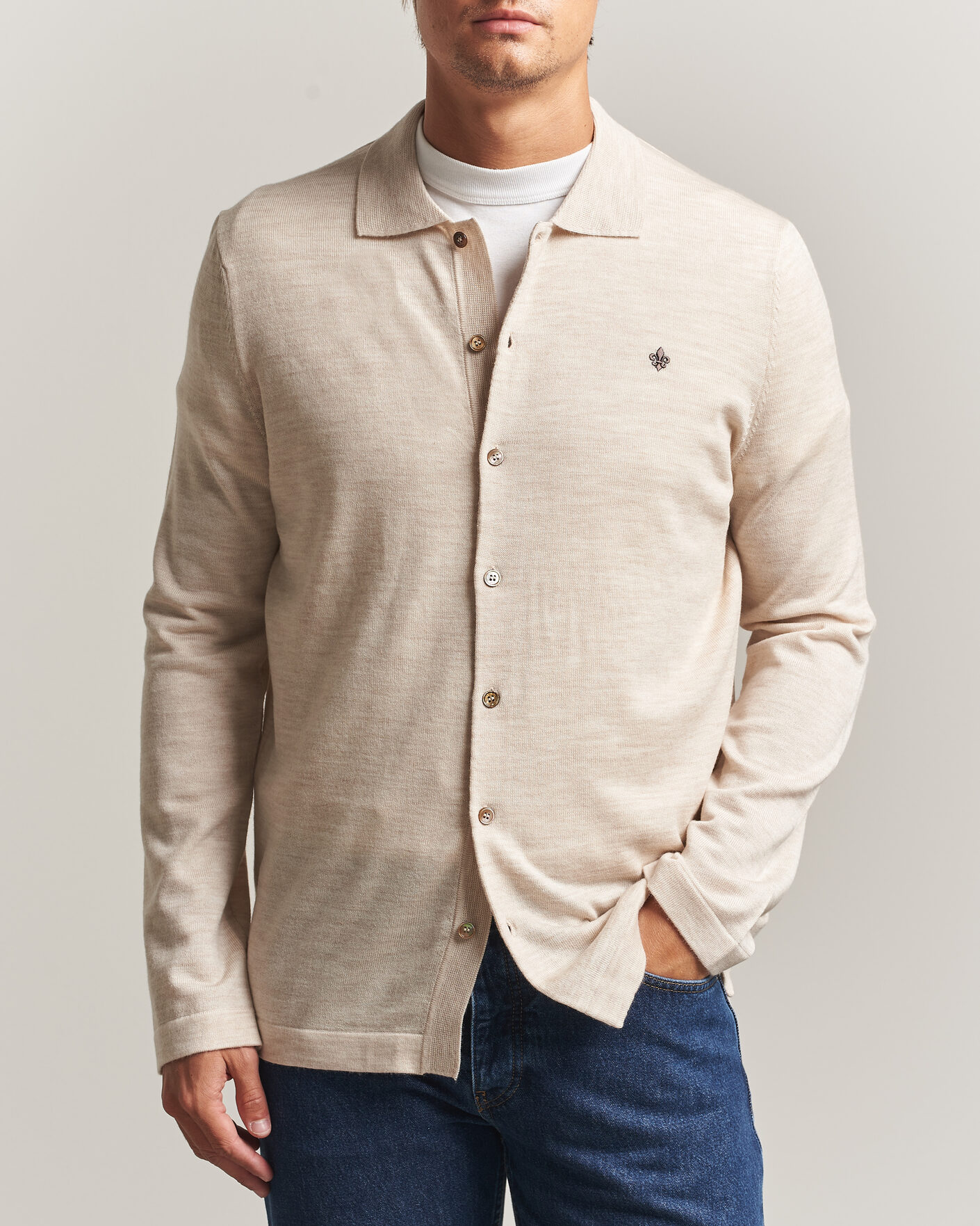 Heren | Overhemden | Morris | Merino Shirt Cardigan Off White