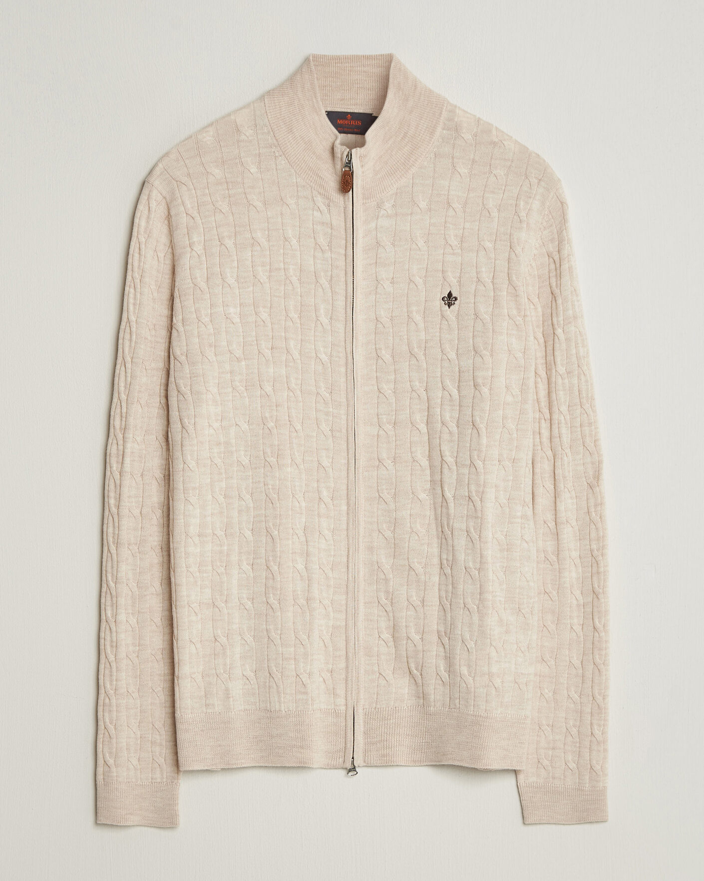 Heren | Truien | Morris | Merino Cable Zip Cardigan Off White