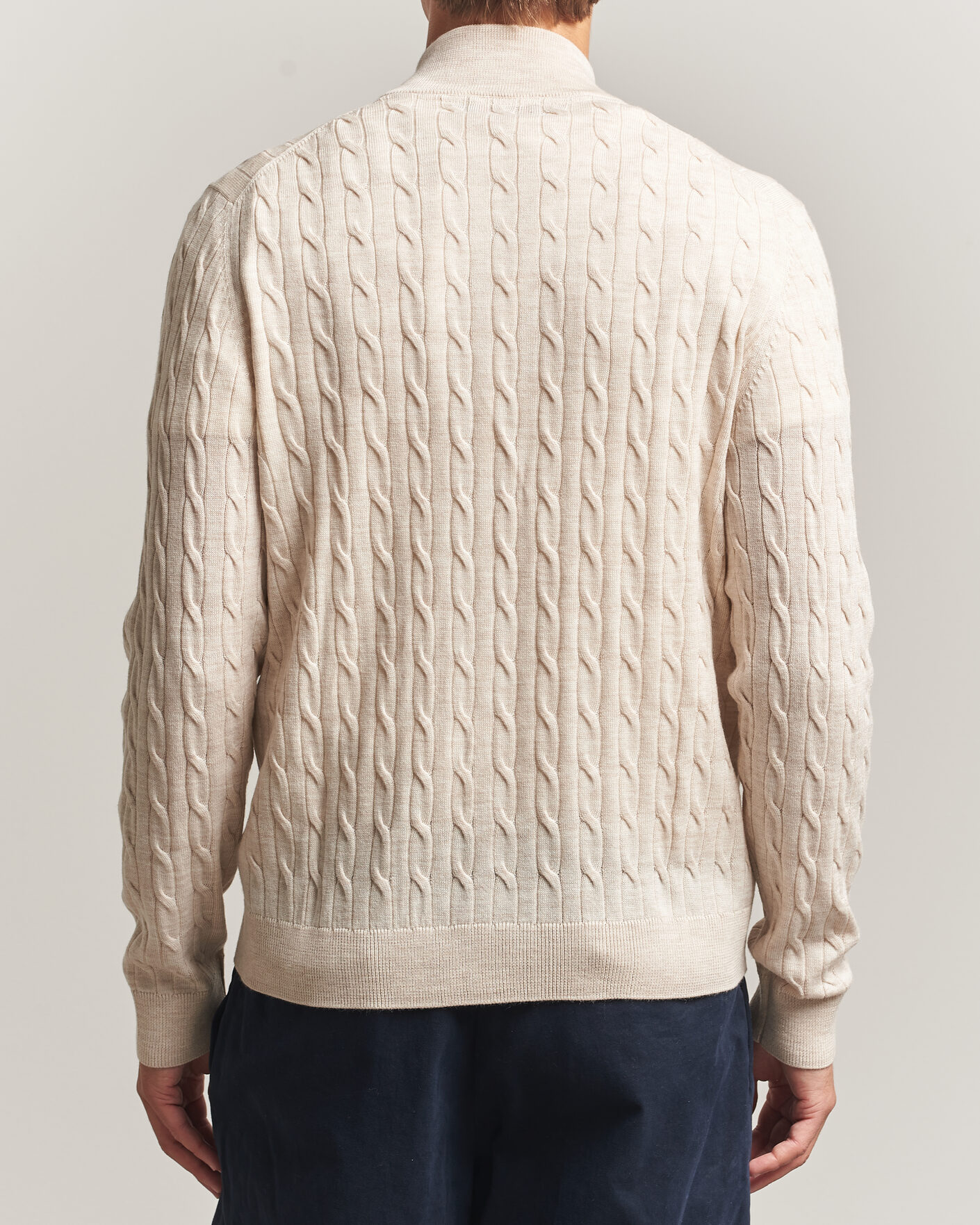 Heren | Truien | Morris | Merino Cable Zip Cardigan Off White
