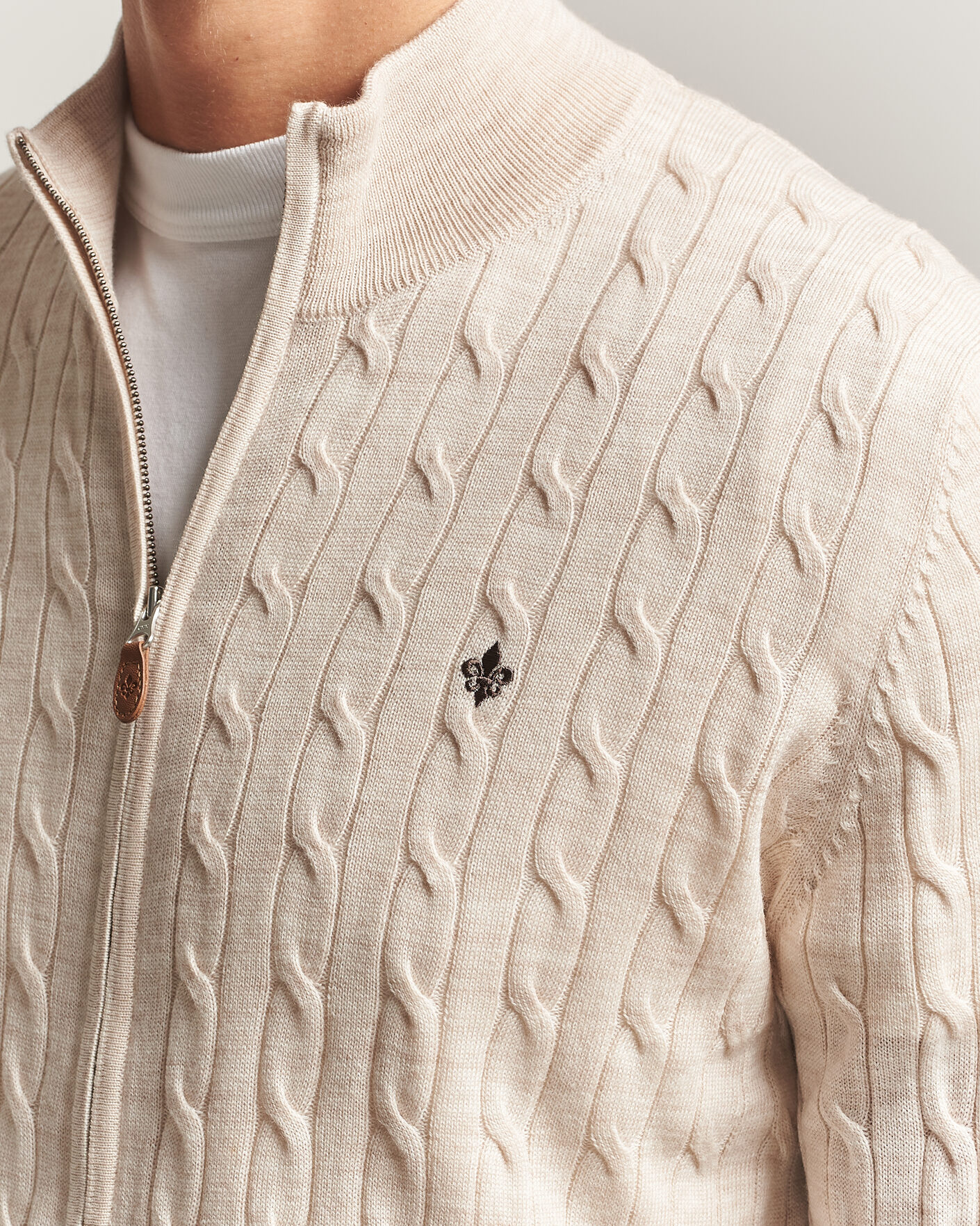Heren | Truien | Morris | Merino Cable Zip Cardigan Off White