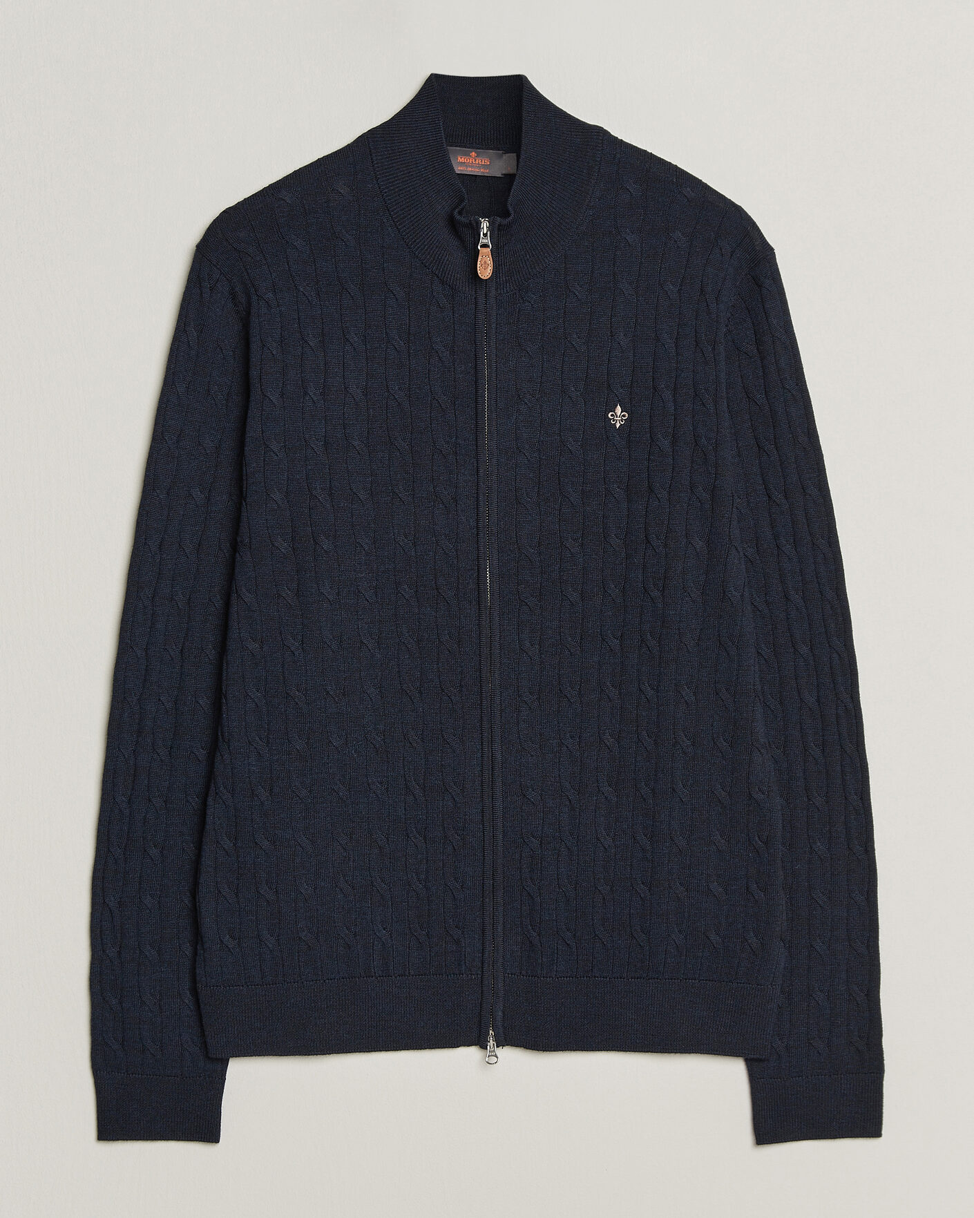 Heren | Truien | Morris | Merino Cable Zip Cardigan Navy
