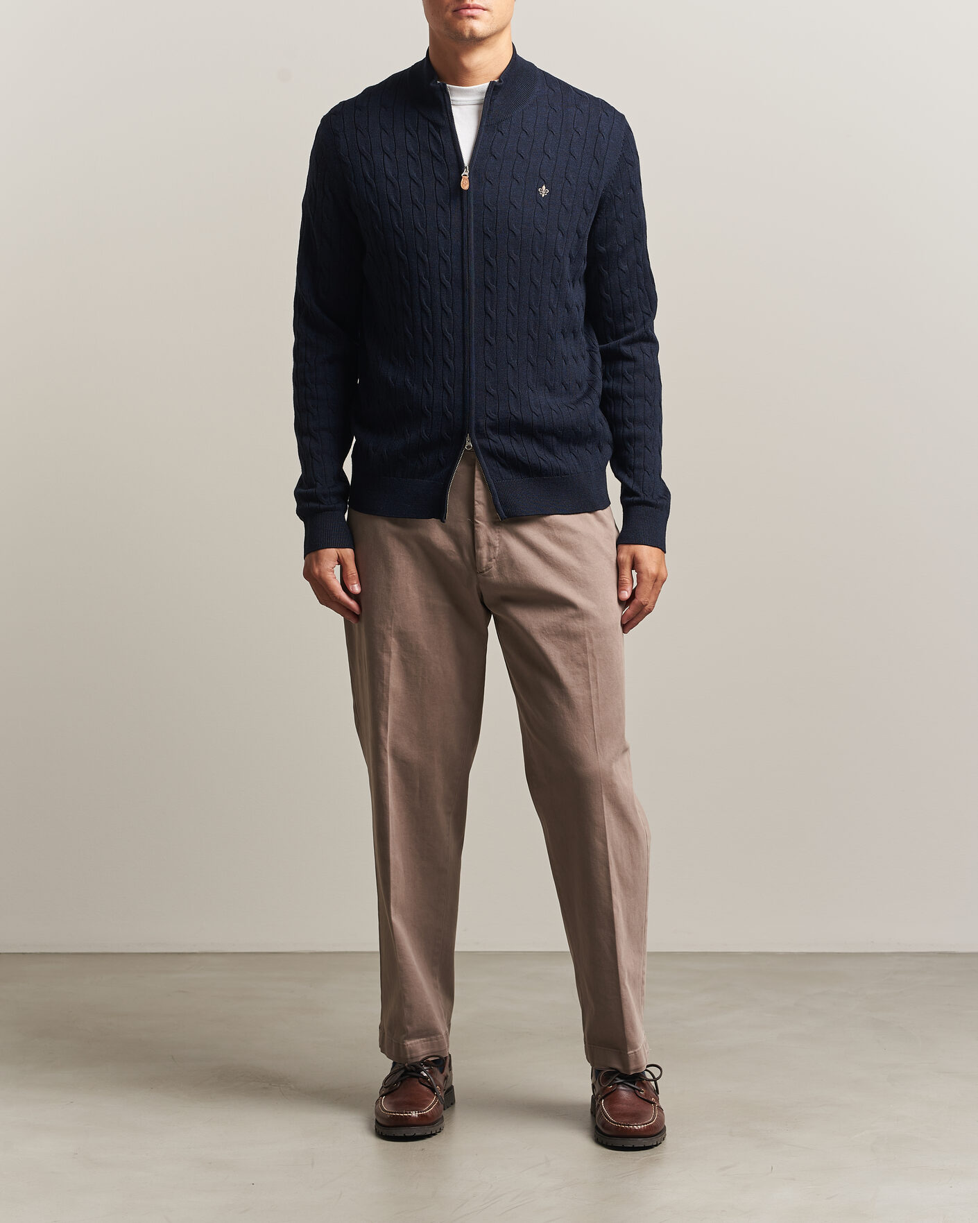Heren | Truien | Morris | Merino Cable Zip Cardigan Navy