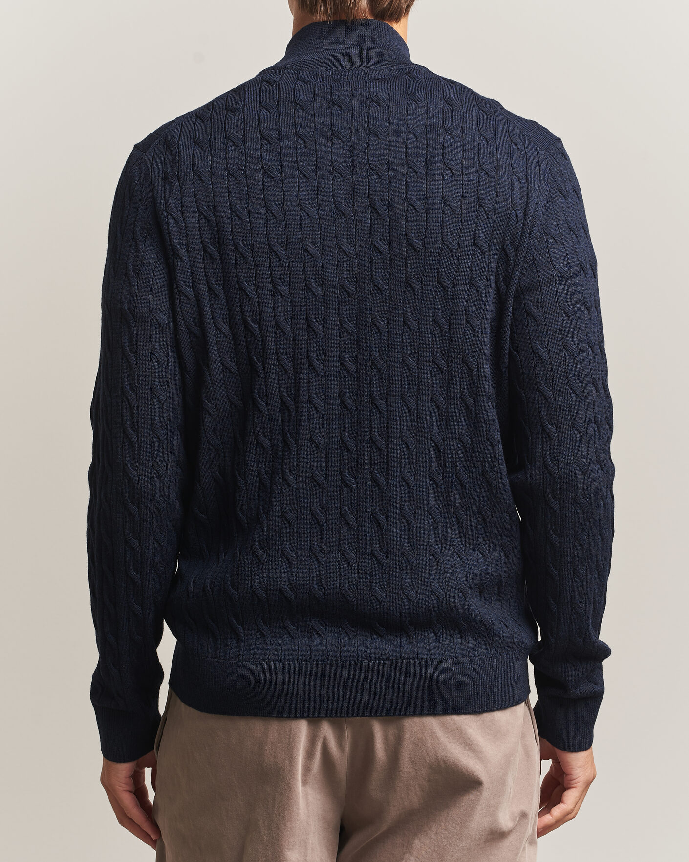 Heren | Truien | Morris | Merino Cable Zip Cardigan Navy