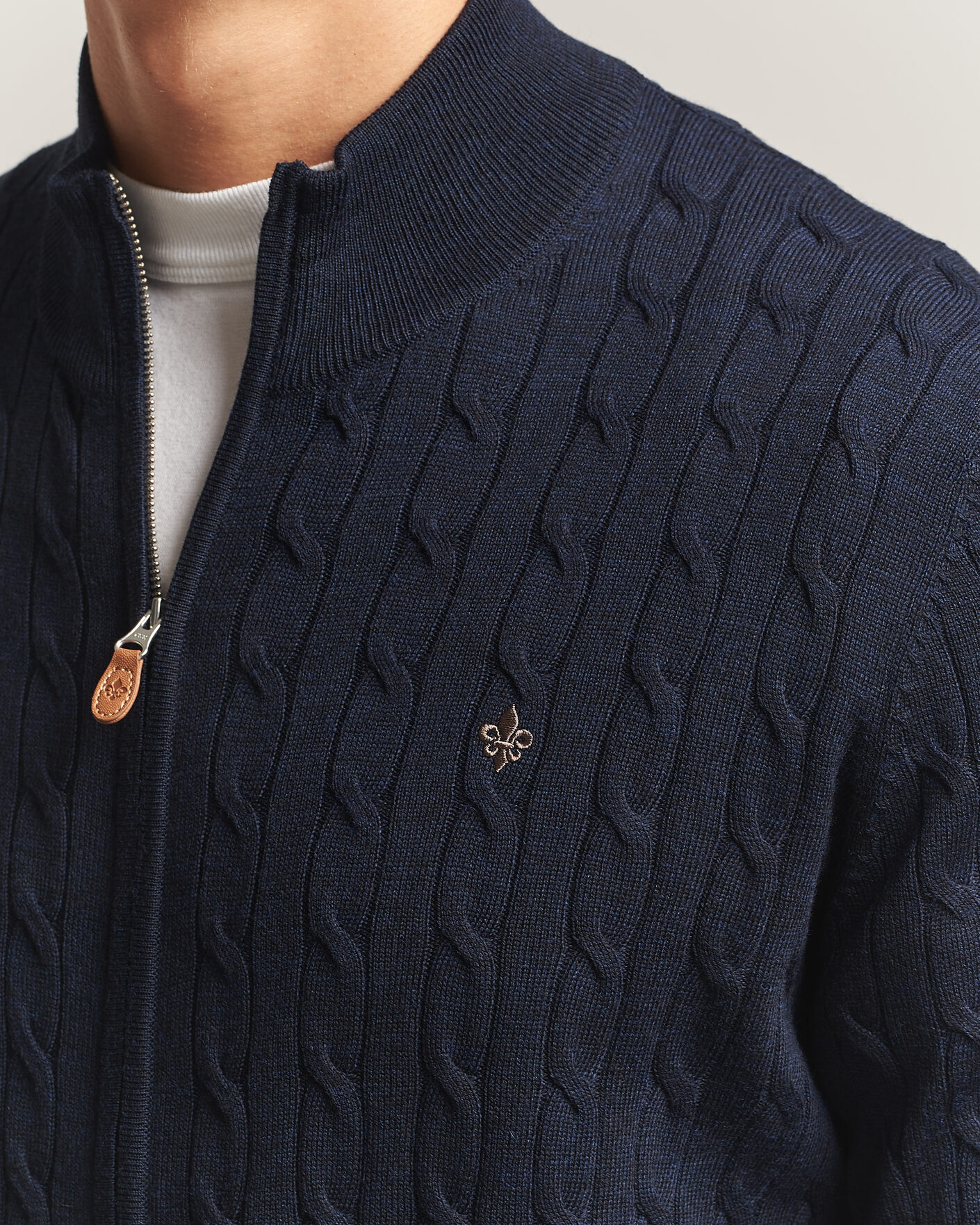 Heren | Truien | Morris | Merino Cable Zip Cardigan Navy