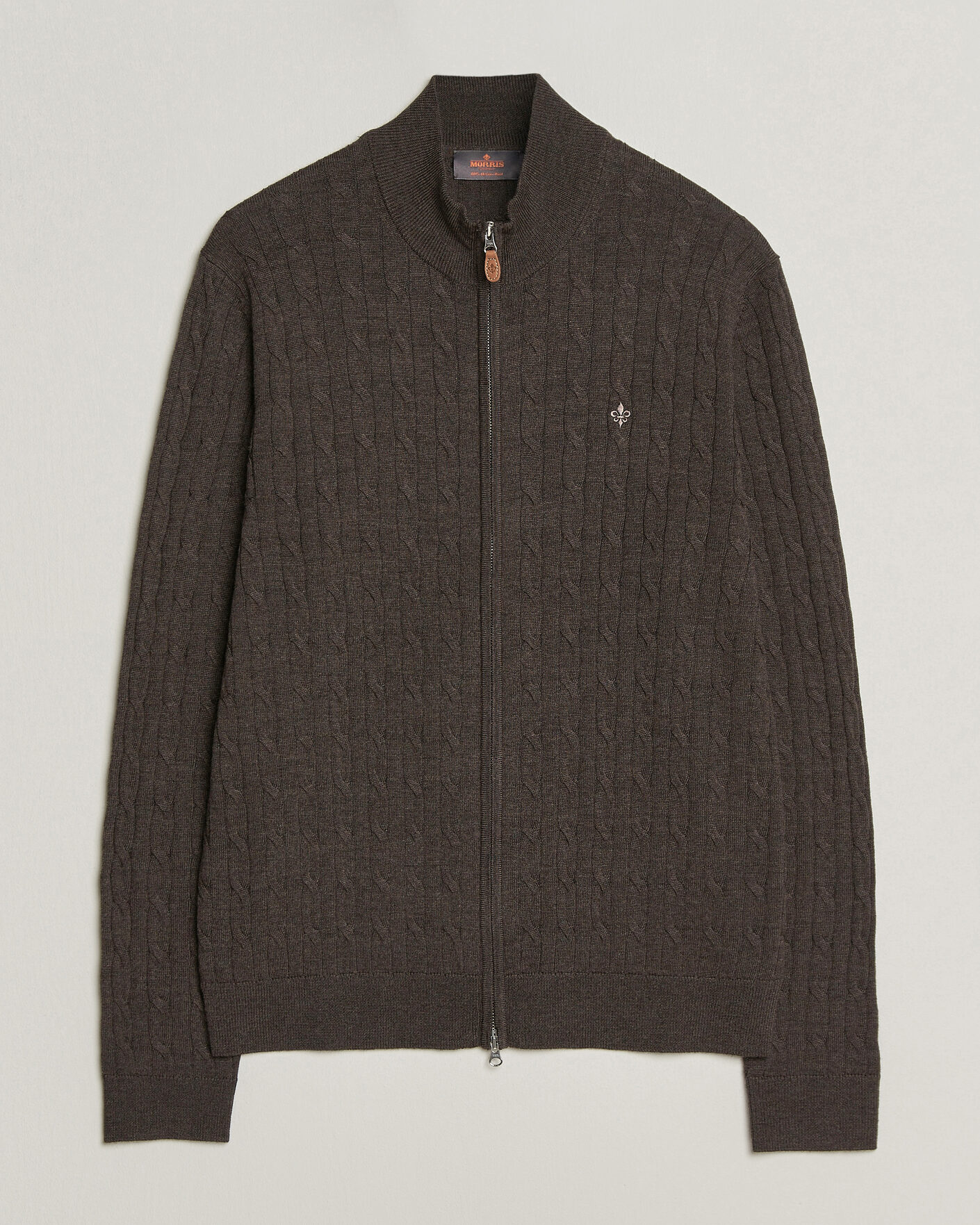 Heren | Truien | Morris | Merino Cable Zip Cardigan Brown