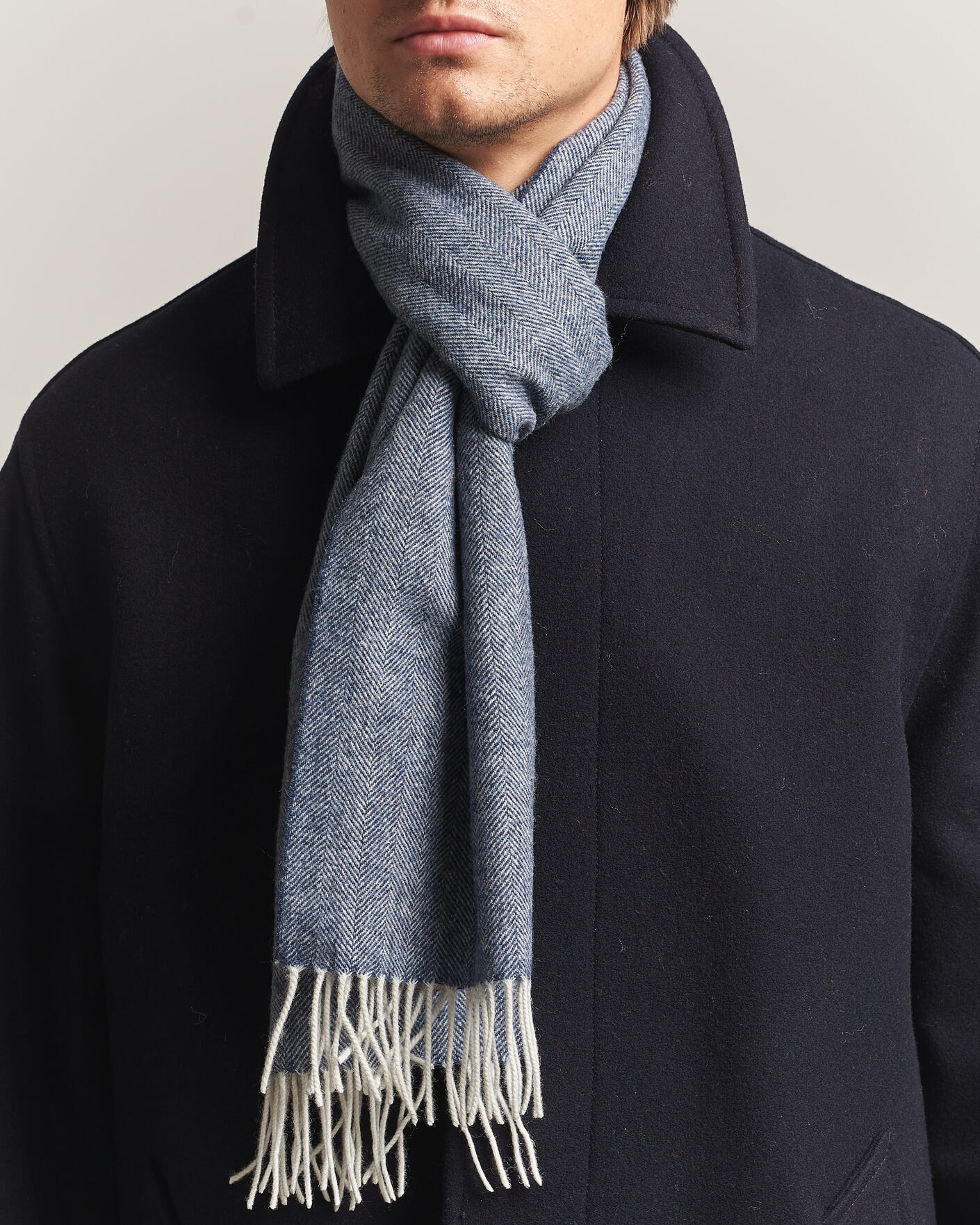 Heren | Sjaals | Amanda Christensen | Wool Herringbone Scarf Navy