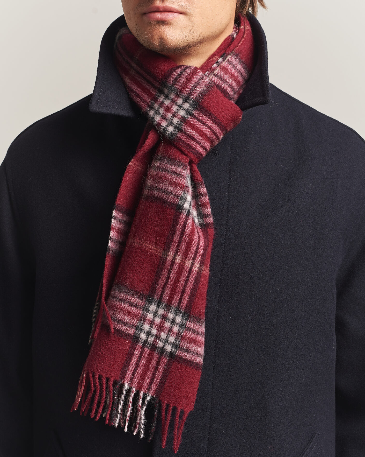 Heren | Sjaals | Amanda Christensen | Wool Check Scarf Bordeaux