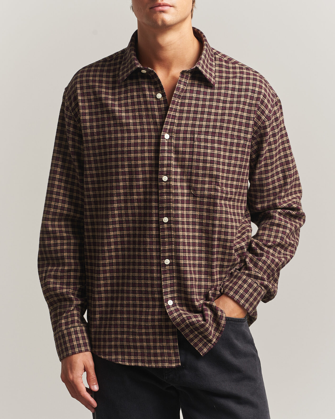Heren | Overhemden | NN07 | Deon Flannel Shirt Bordeaux Check