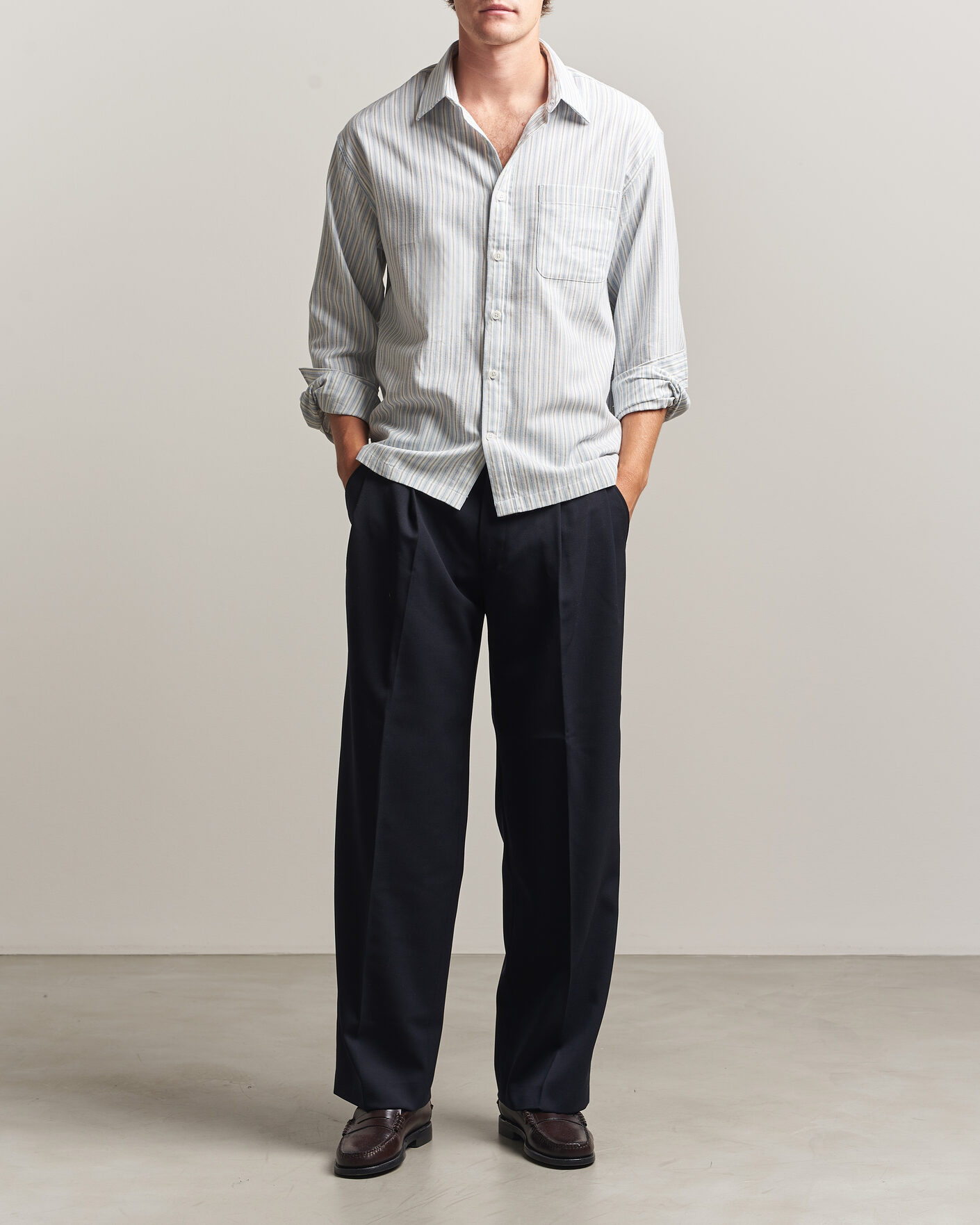 Heren | Overhemden | NN07 | Deon Brushed Cotton Striped Shirt Blue