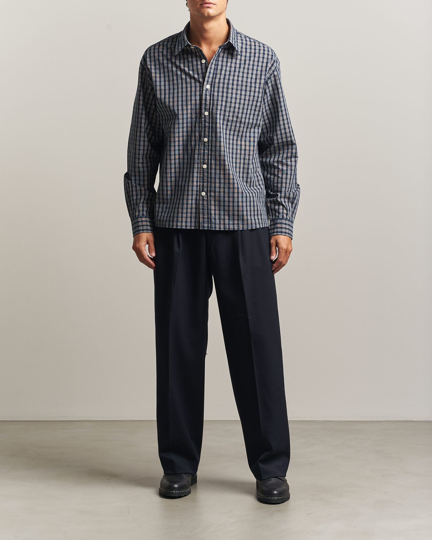 Heren | Overhemden | NN07 | Deon Brushed Cotton Checked Shirt Navy Blue