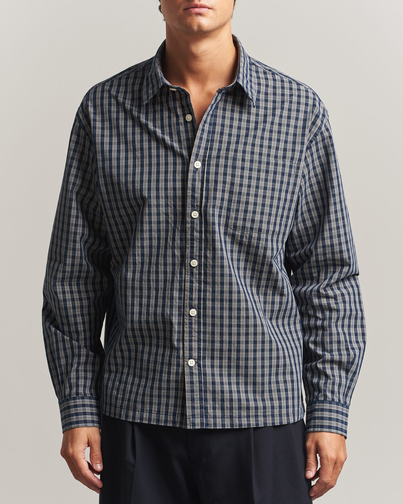 Heren | Overhemden | NN07 | Deon Brushed Cotton Checked Shirt Navy Blue