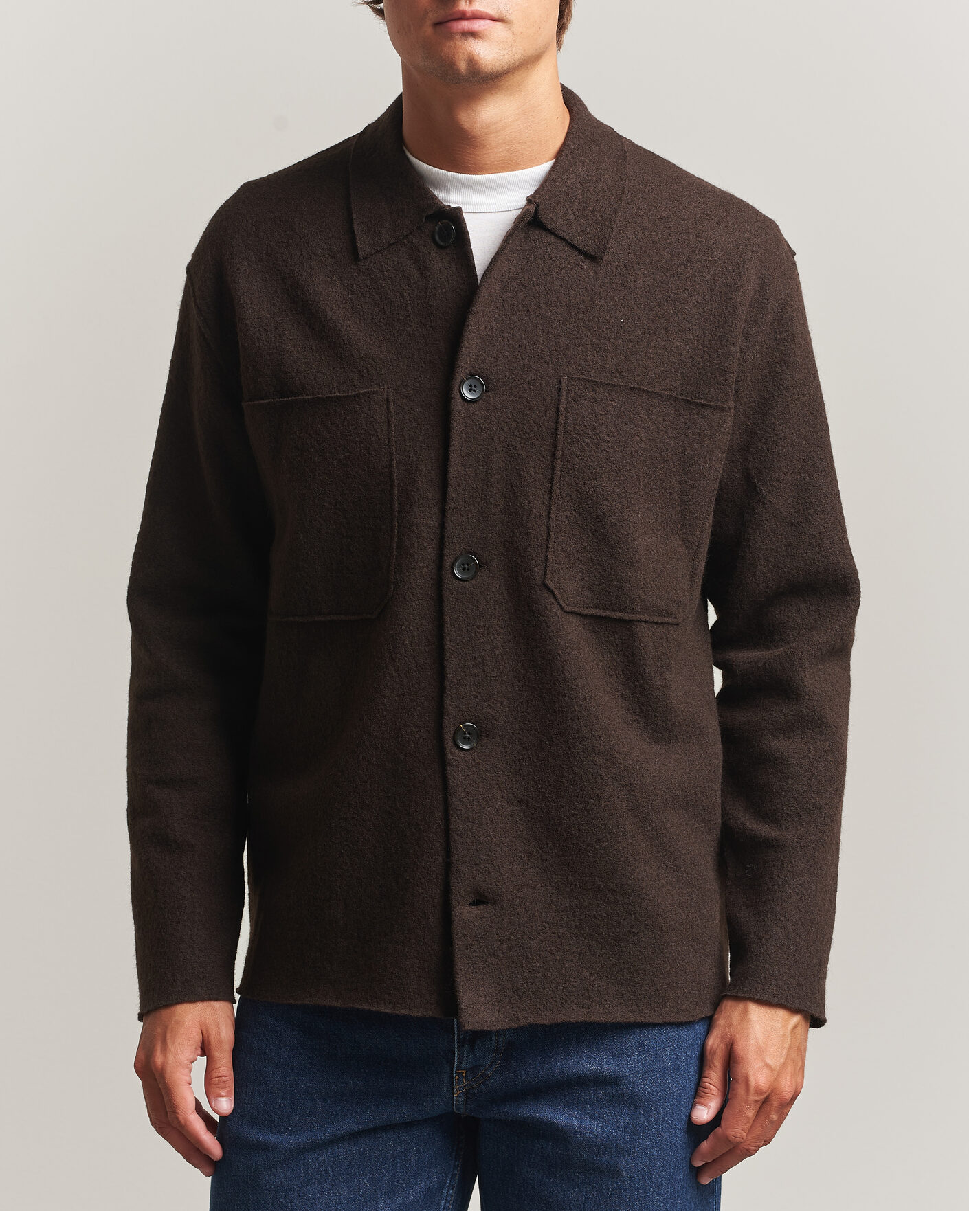 Heren | Truien | NN07 | Jonas Boiled Wool Cardigan Deep Truffle