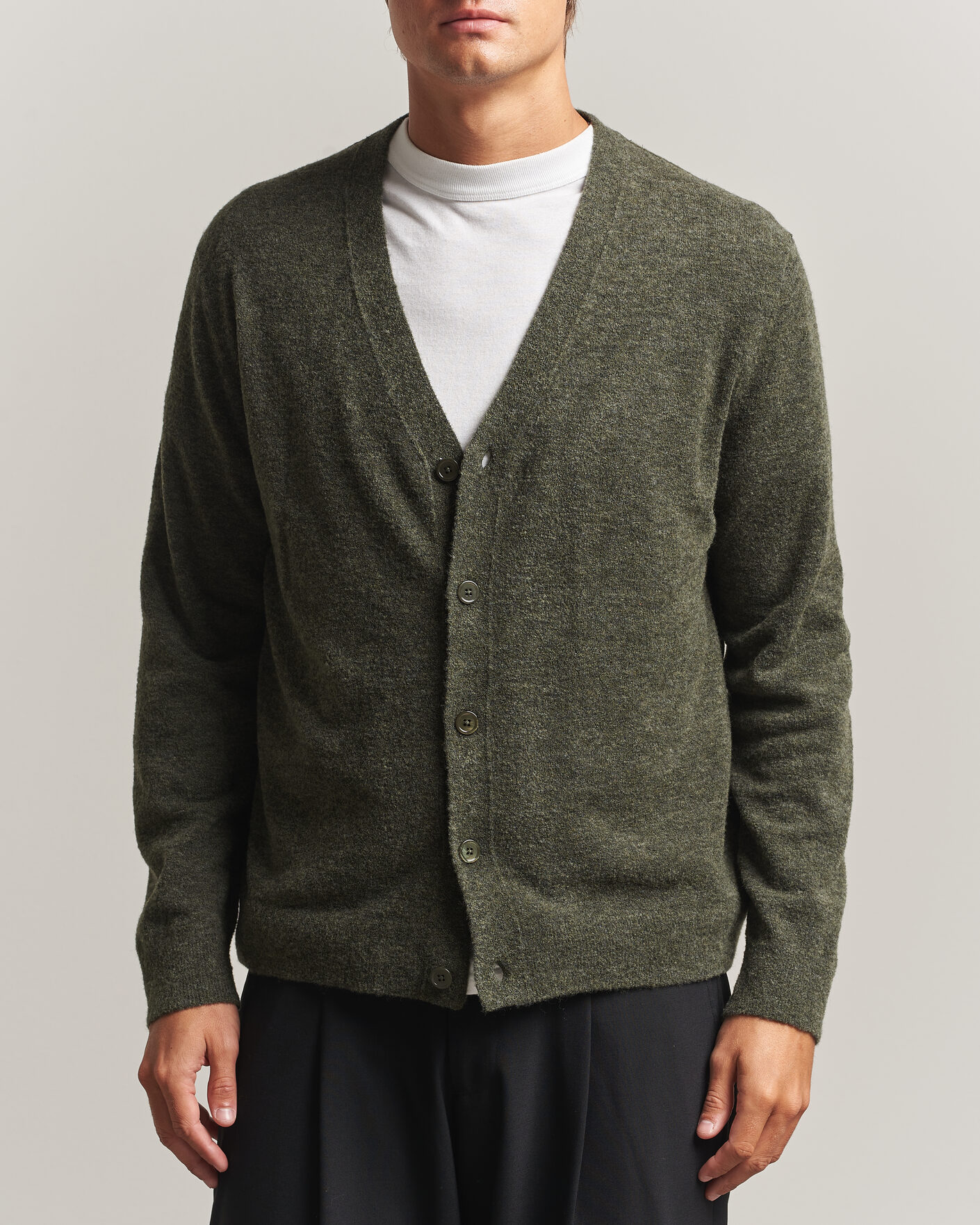 Heren | Truien | NN07 | Gavin Brushed Wool Knitted Cardigan Dark Army