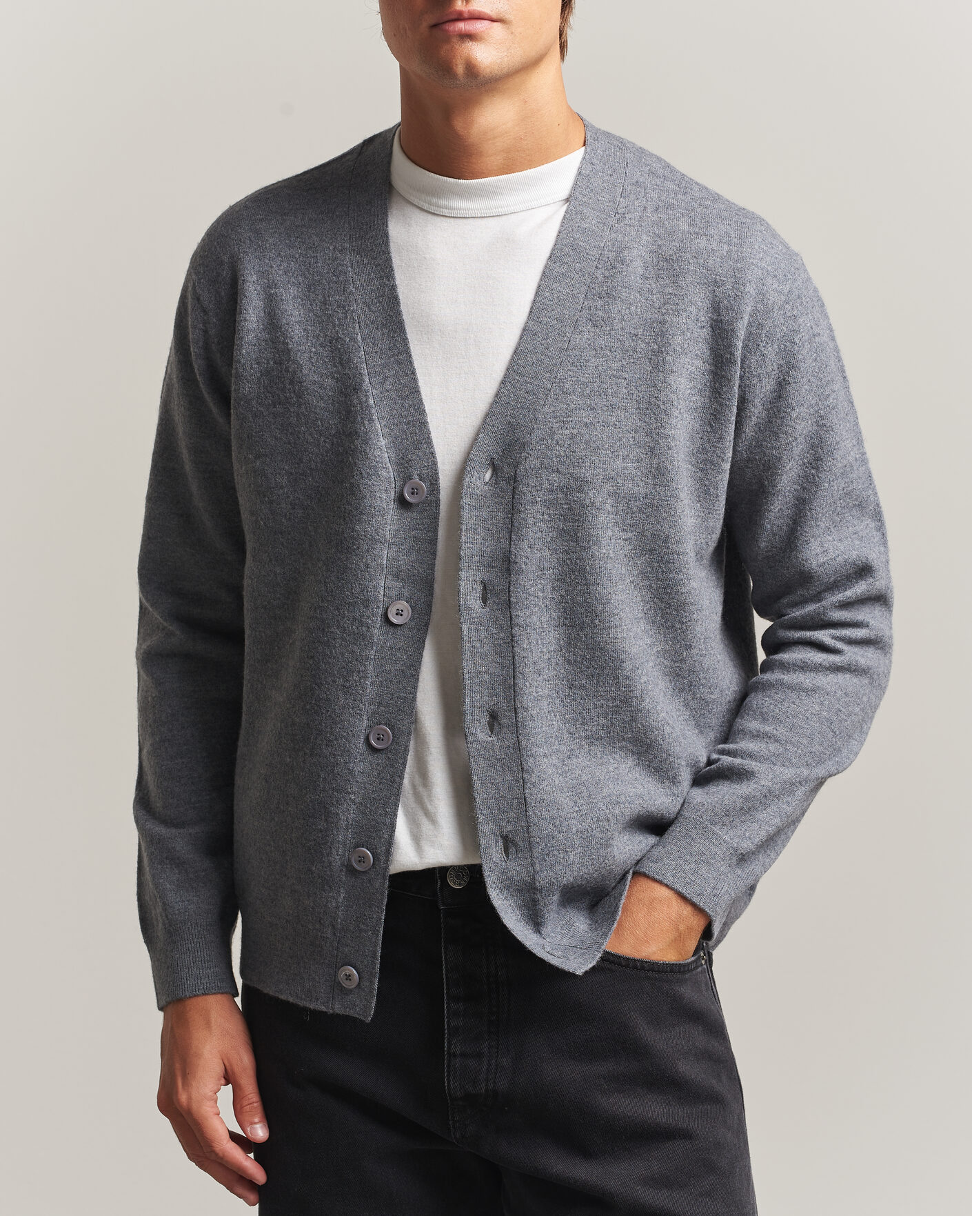 Heren | Truien | NN07 | Jasper Wool Knitted Cardigan Grey Melange