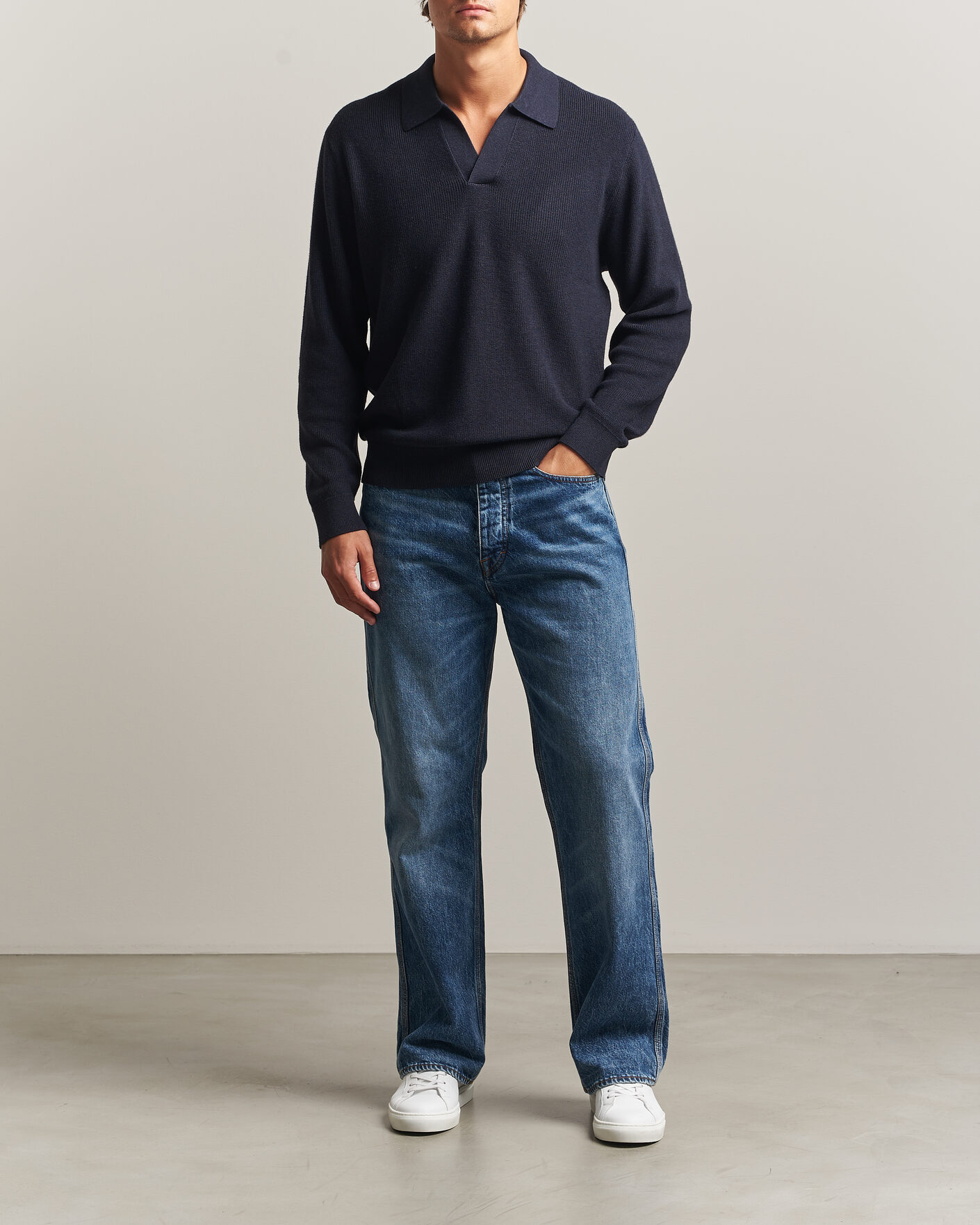 Heren | Truien | NN07 | Hope Cotton/Cashmere Rib Knitted Polo Navy