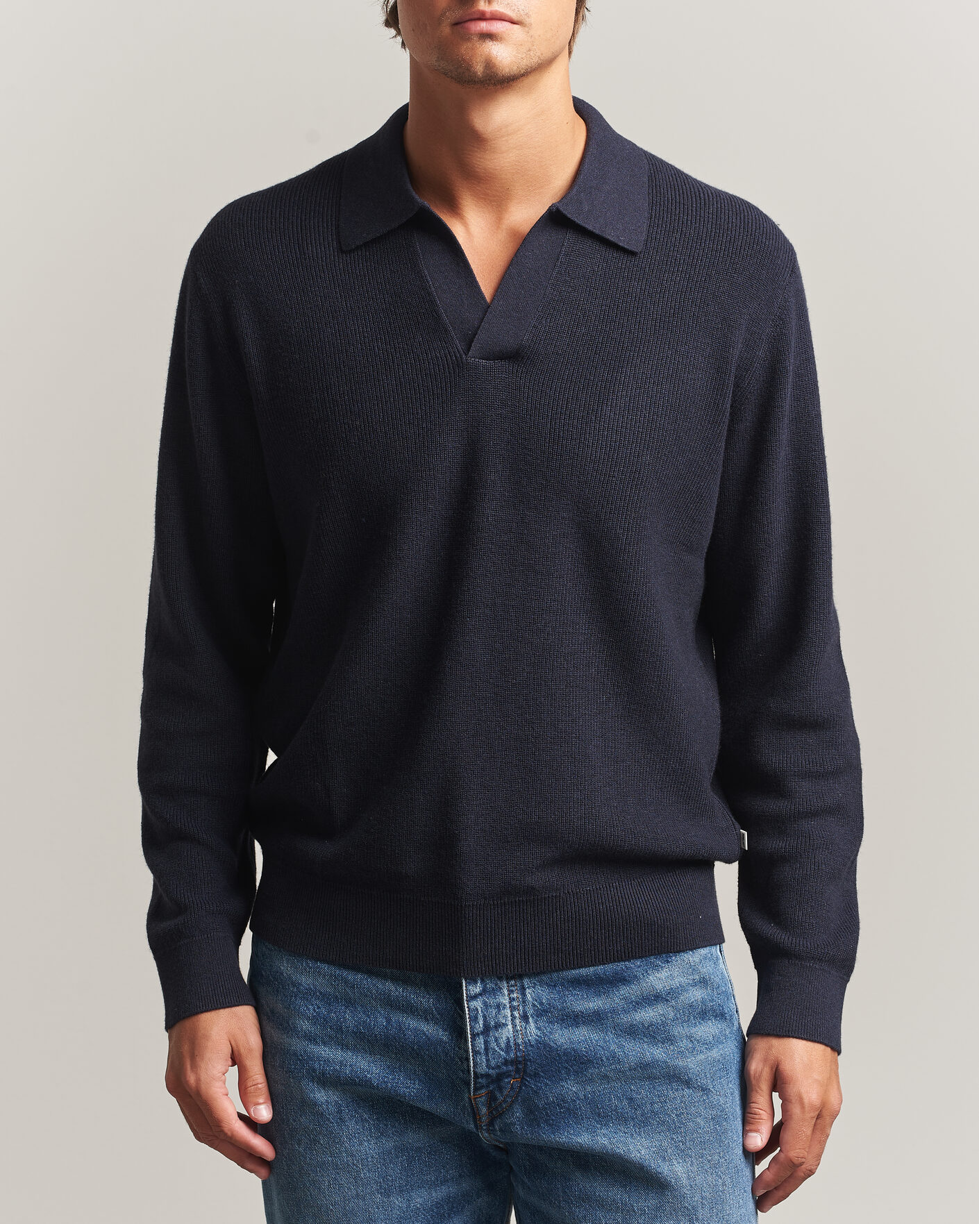 Heren | Truien | NN07 | Hope Cotton/Cashmere Rib Knitted Polo Navy