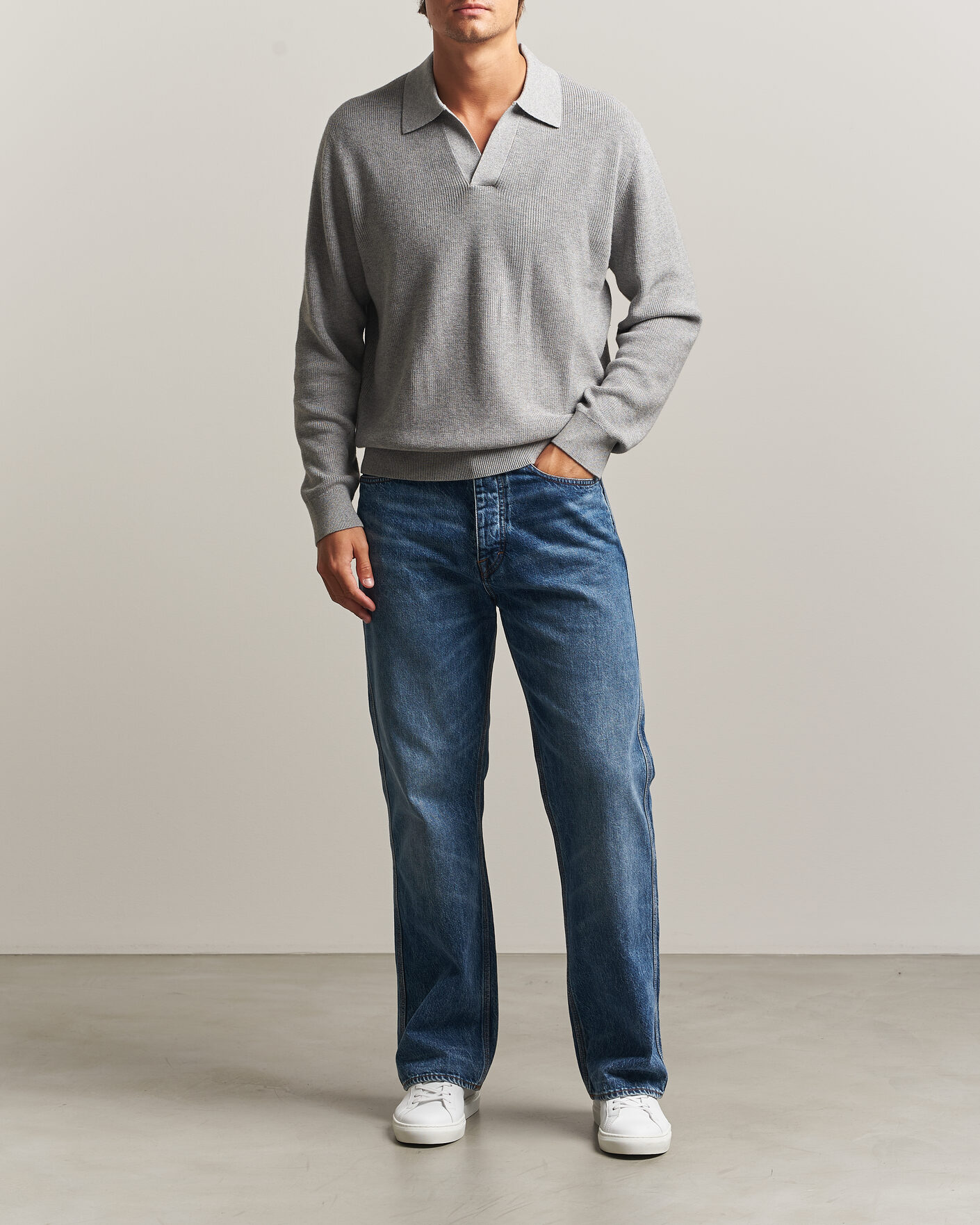 Heren | Truien | NN07 | Hope Cotton/Cashmere Rib Knitted Polo Grey