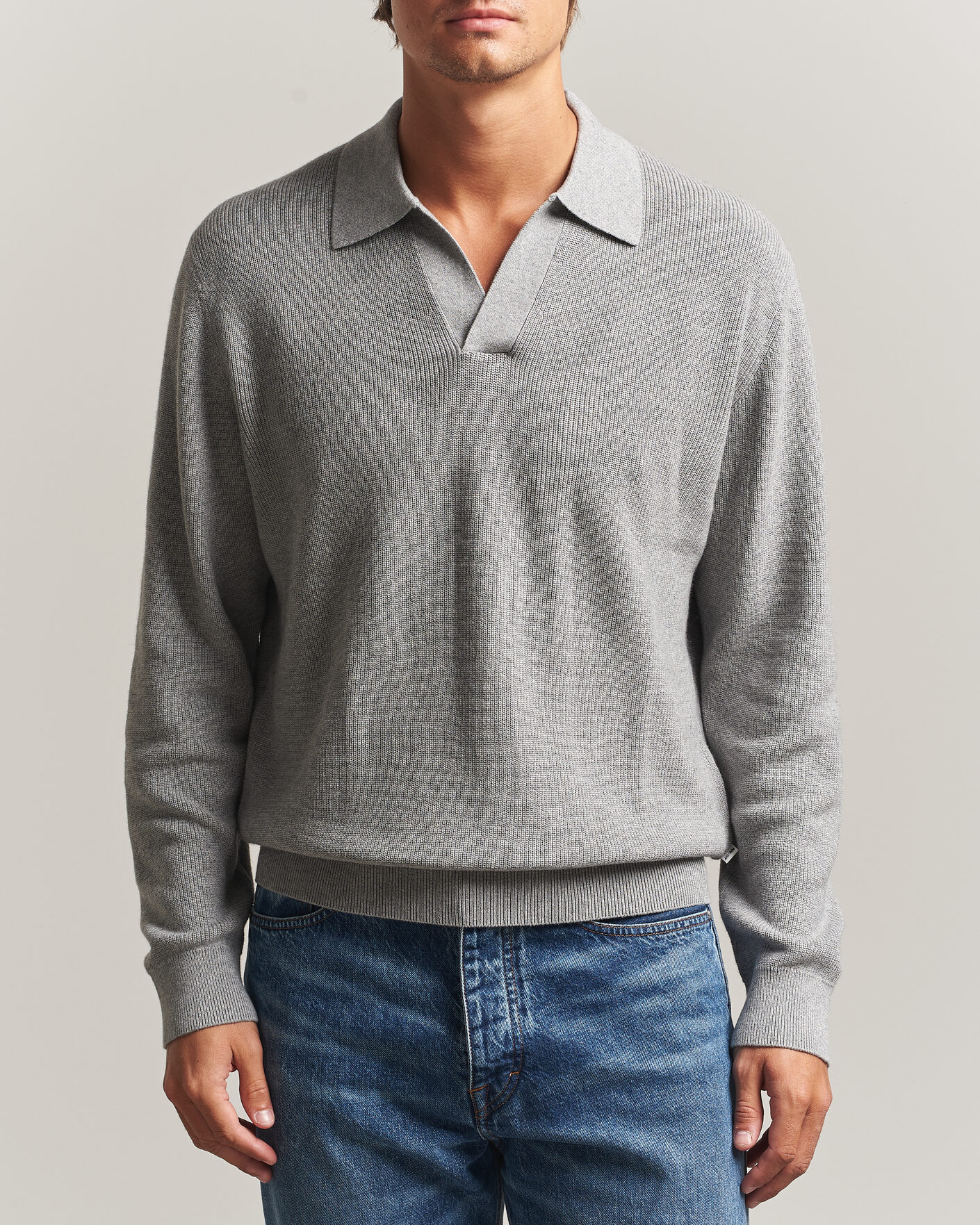 Heren | Truien | NN07 | Hope Cotton/Cashmere Rib Knitted Polo Grey