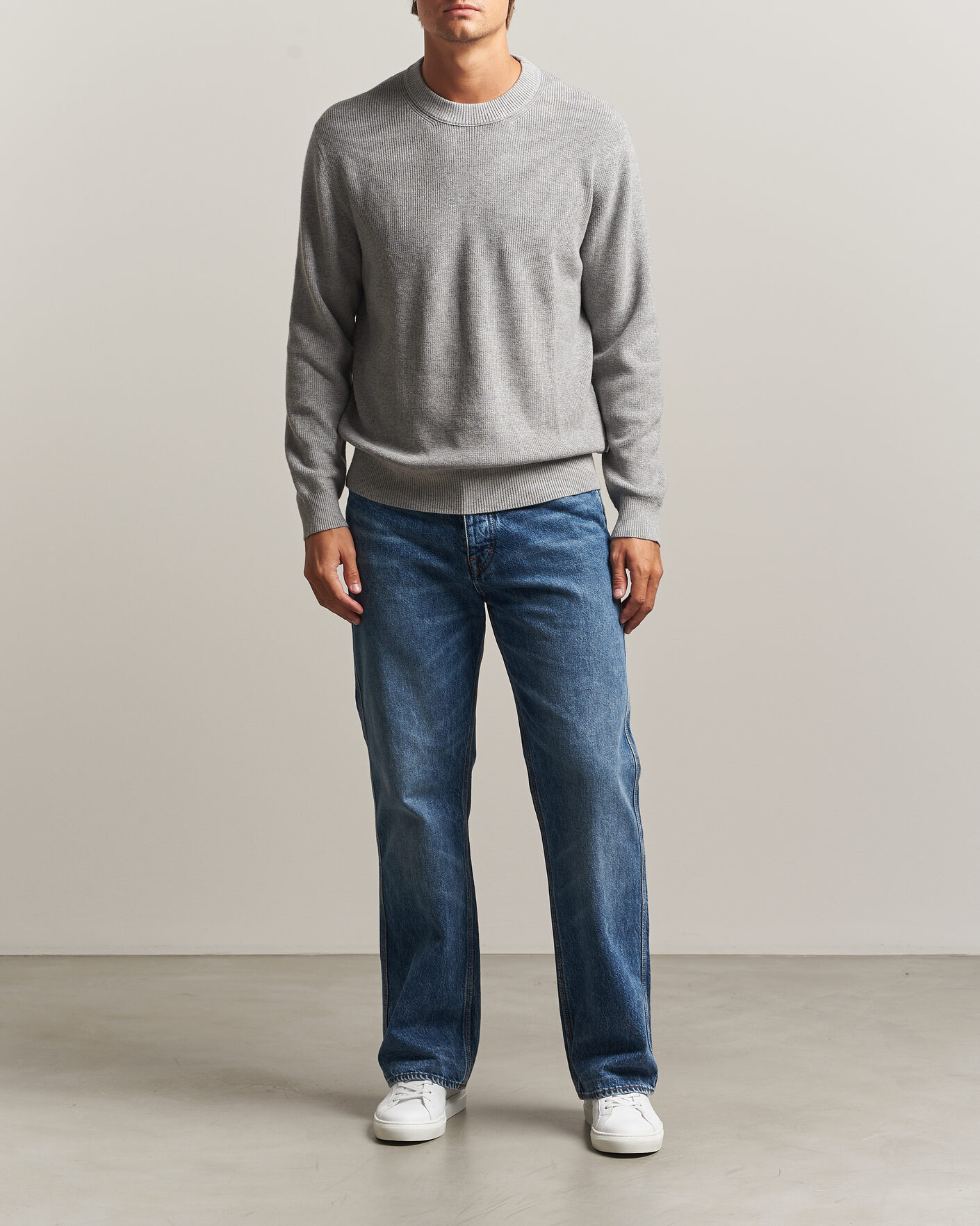 Heren | Truien | NN07 | Hope Cotton/Cashmere Rib Knitted Sweater Grey