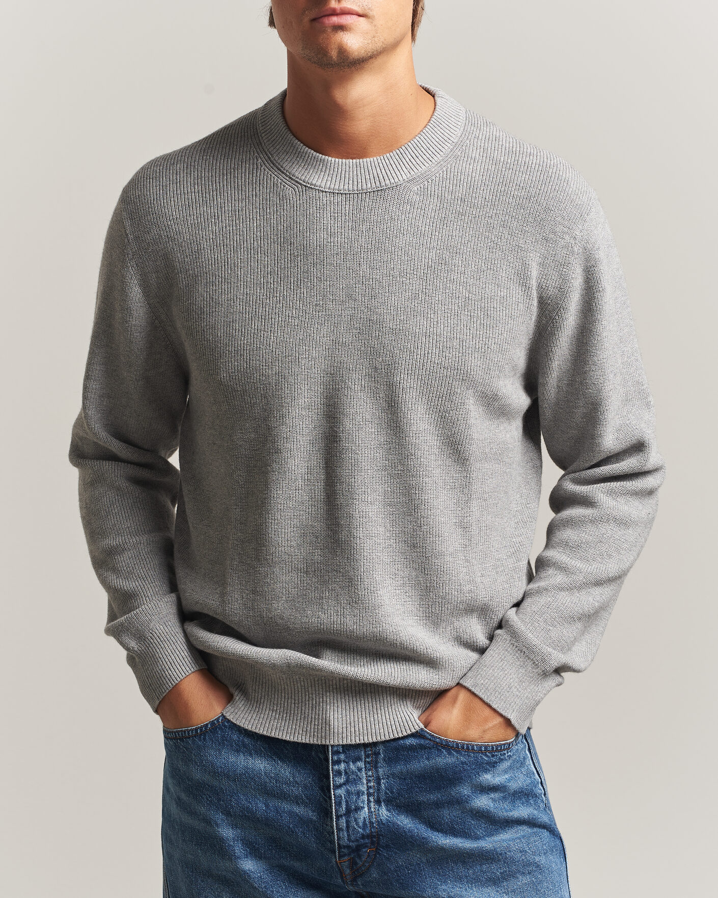 Heren | Truien | NN07 | Hope Cotton/Cashmere Rib Knitted Sweater Grey