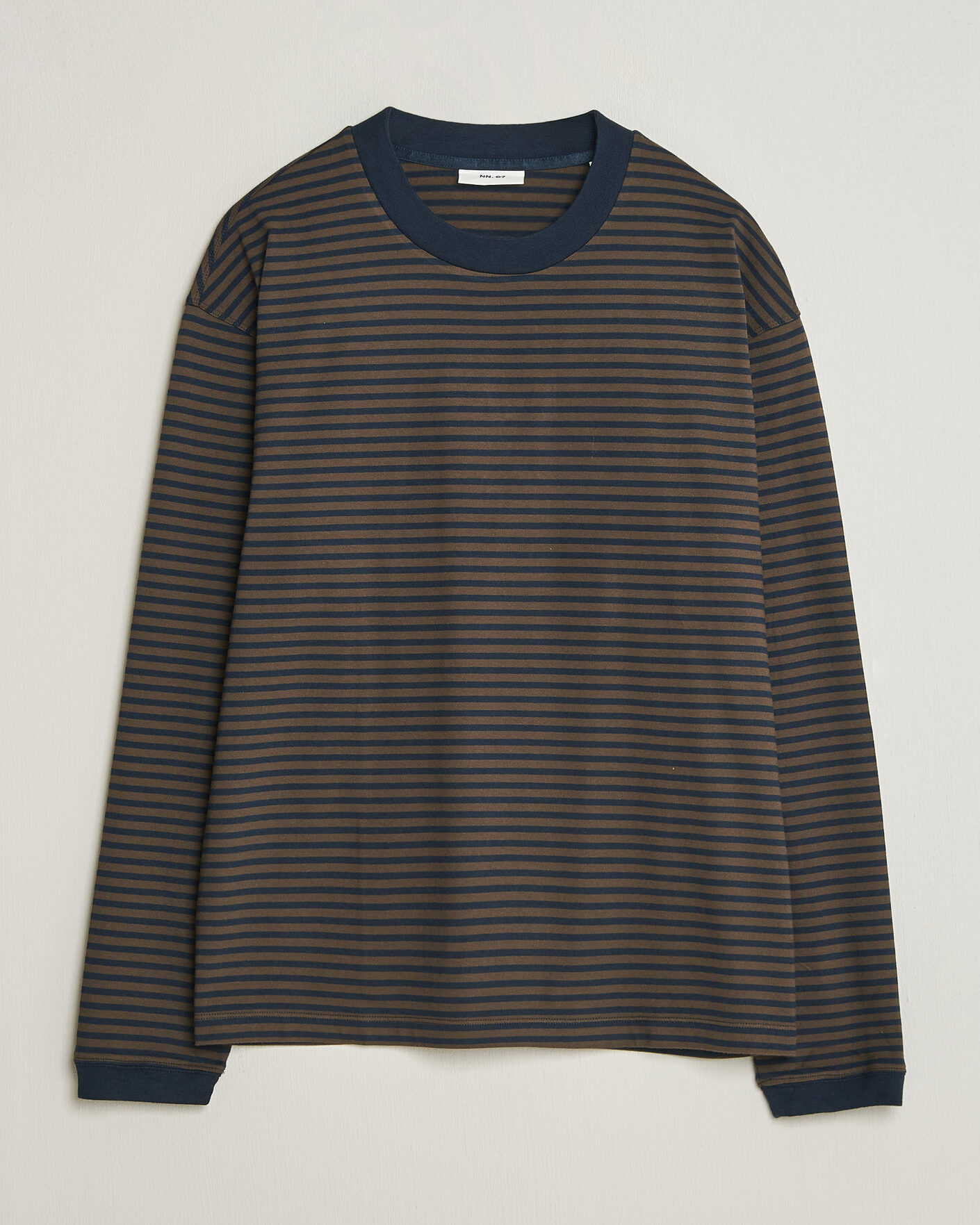 Heren | T-shirts | NN07 | Lionel Striped Long Sleeve T-Shirt Navy/Brown