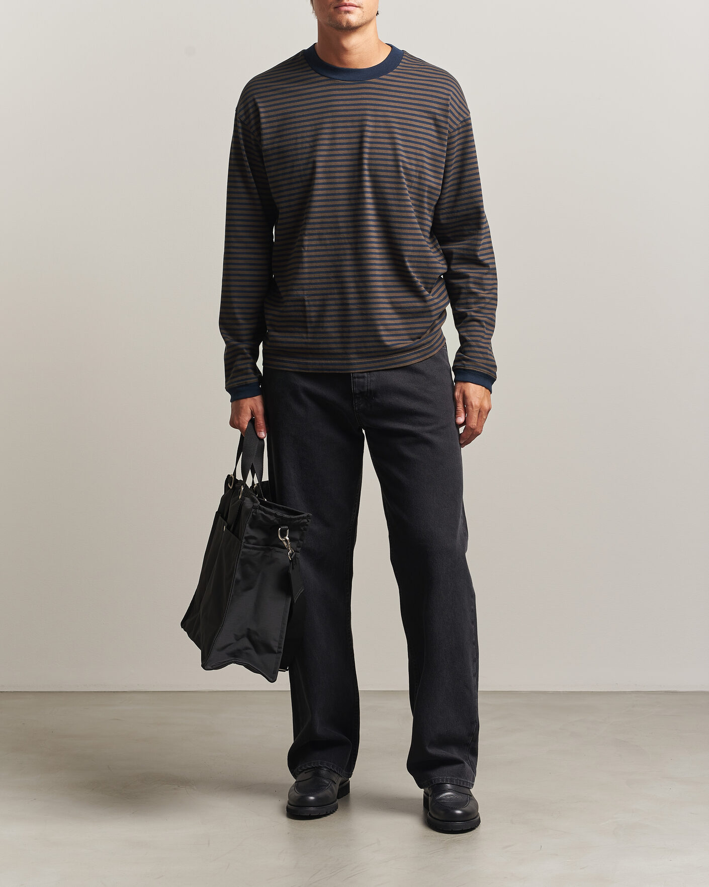 Heren | T-shirts | NN07 | Lionel Striped Long Sleeve T-Shirt Navy/Brown