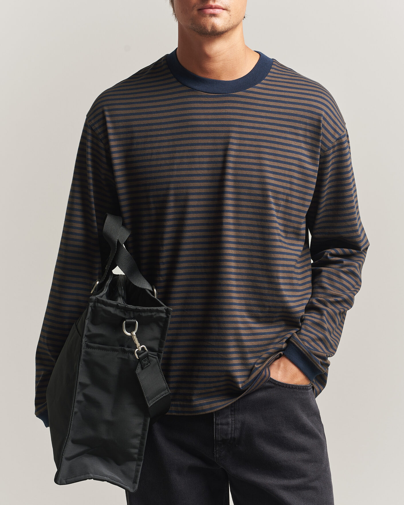 Heren | T-shirts | NN07 | Lionel Striped Long Sleeve T-Shirt Navy/Brown