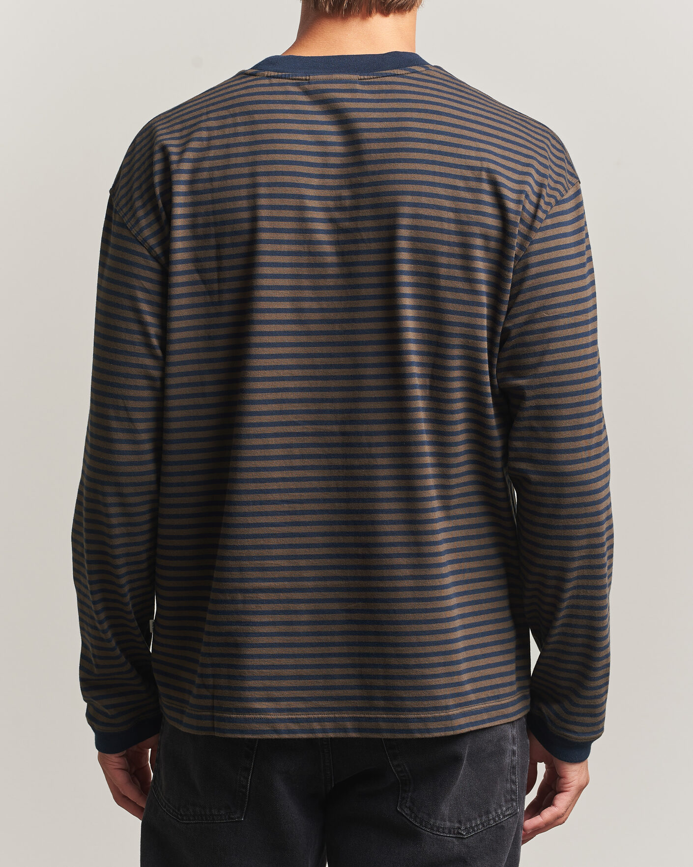 Heren | T-shirts | NN07 | Lionel Striped Long Sleeve T-Shirt Navy/Brown