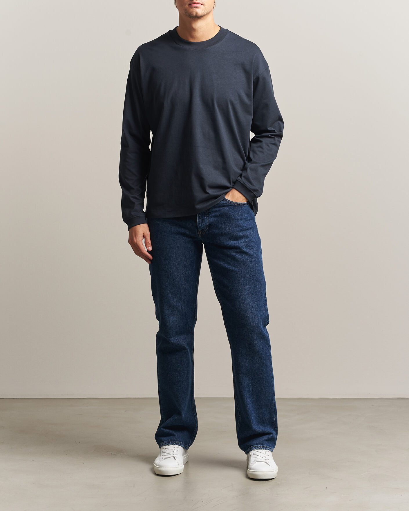 Heren | T-shirts | NN07 | Lionel Suvin Cotton Long Sleeve T-Shirt Deep Navy