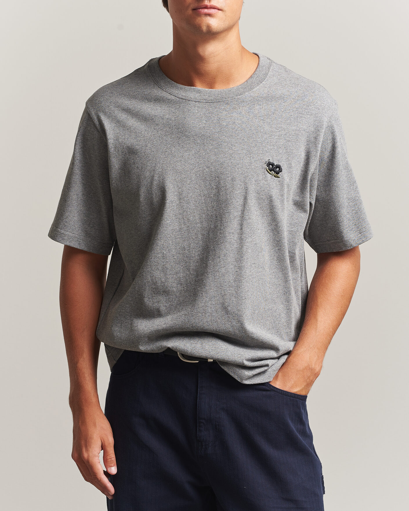 Heren | T-shirts | NN07 | Jett Embroidered Crew Neck T-Shirt Grey Melange