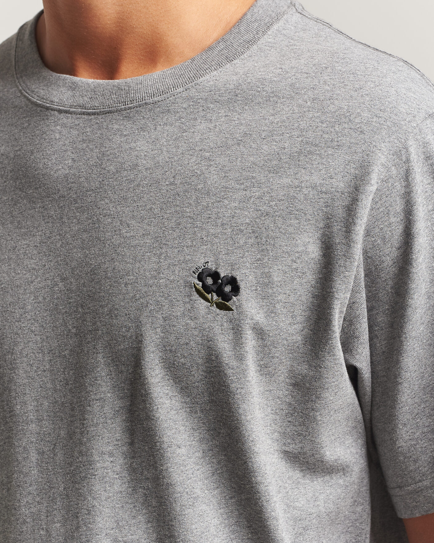 Heren | T-shirts | NN07 | Jett Embroidered Crew Neck T-Shirt Grey Melange