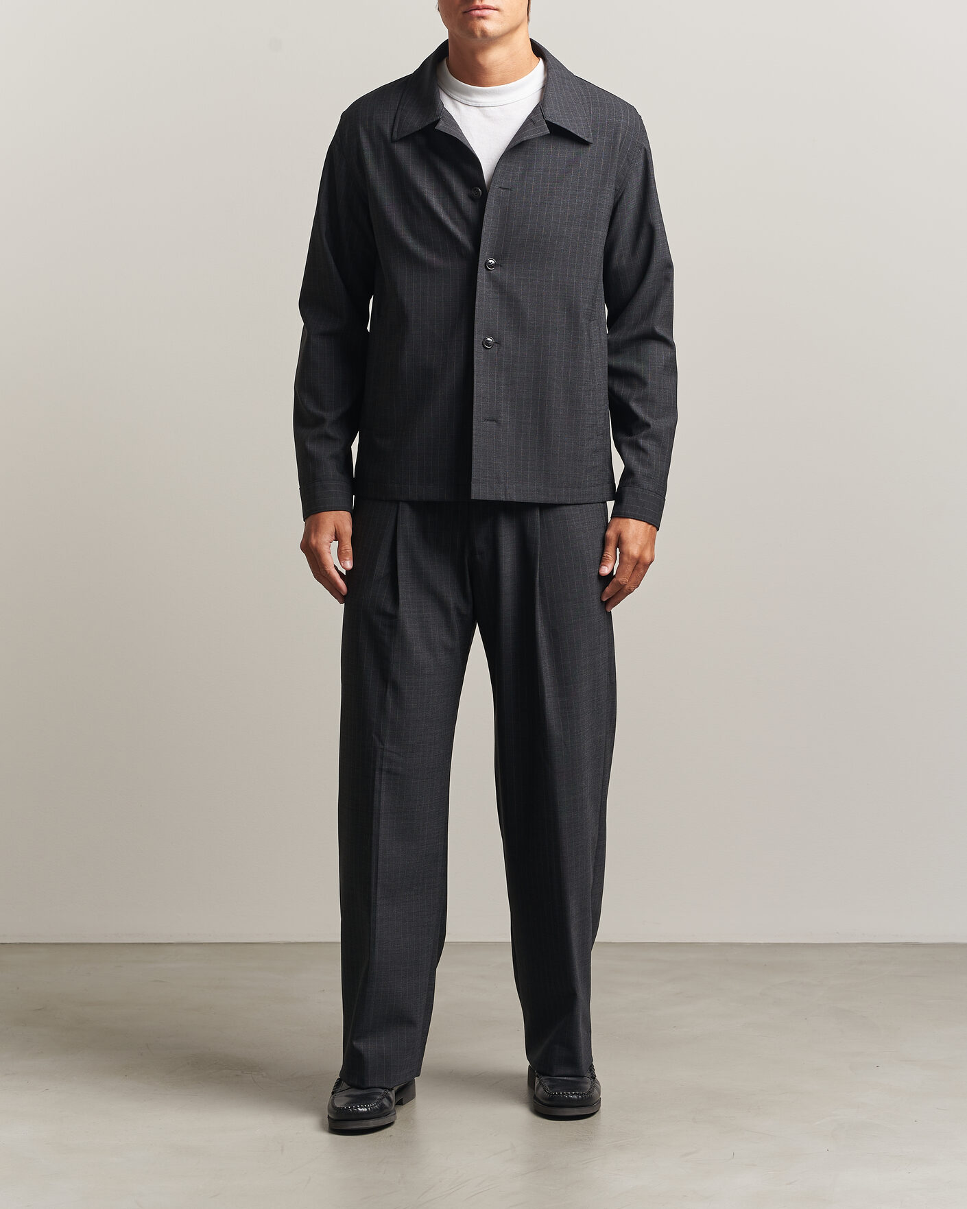 Heren | Overhemden | NN07 | Zander Wool Pinstriped Overshirt Dark Grey