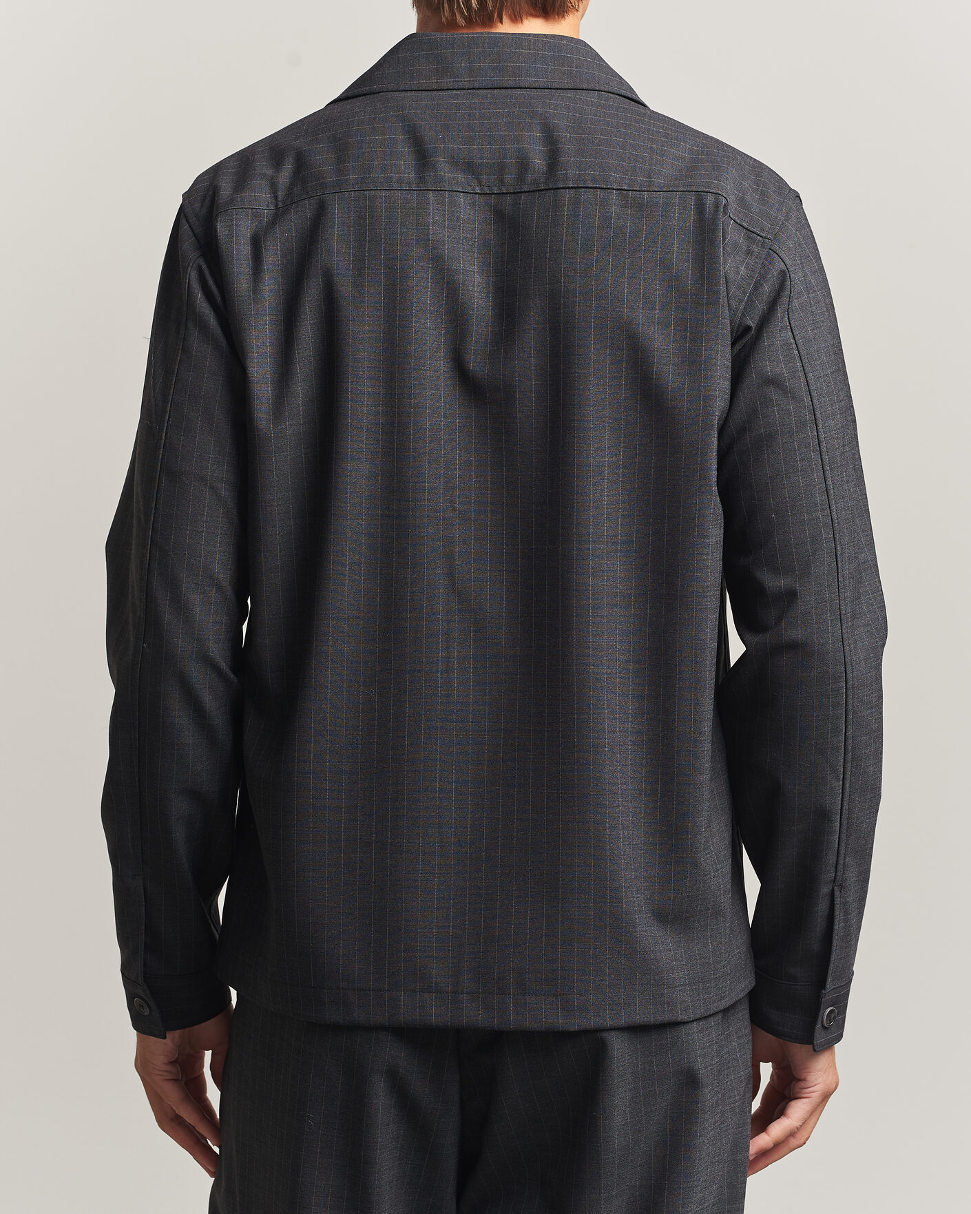 Heren | Overhemden | NN07 | Zander Wool Pinstriped Overshirt Dark Grey